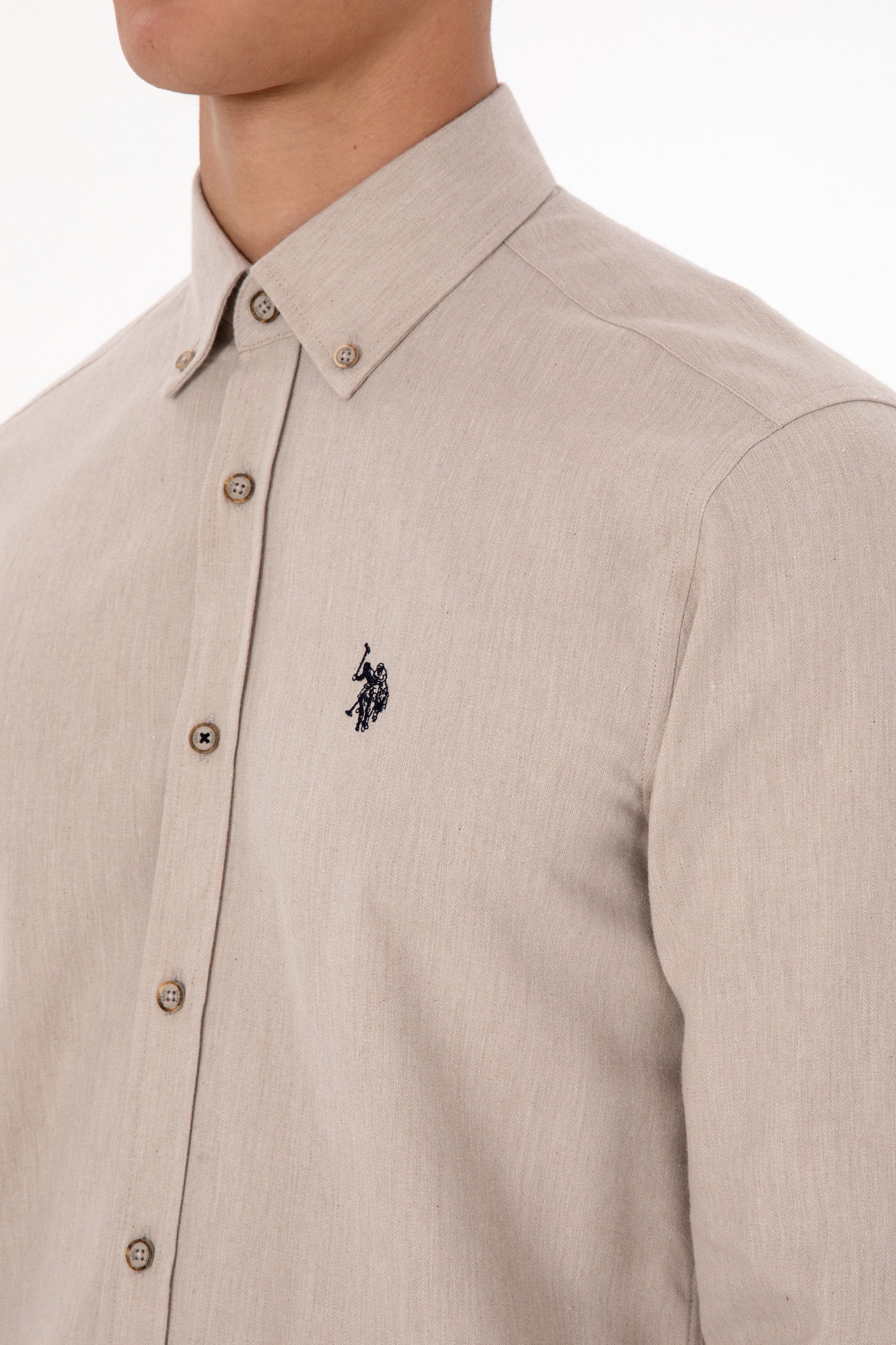 Men's Beige Long Sleeve Basic Shirt