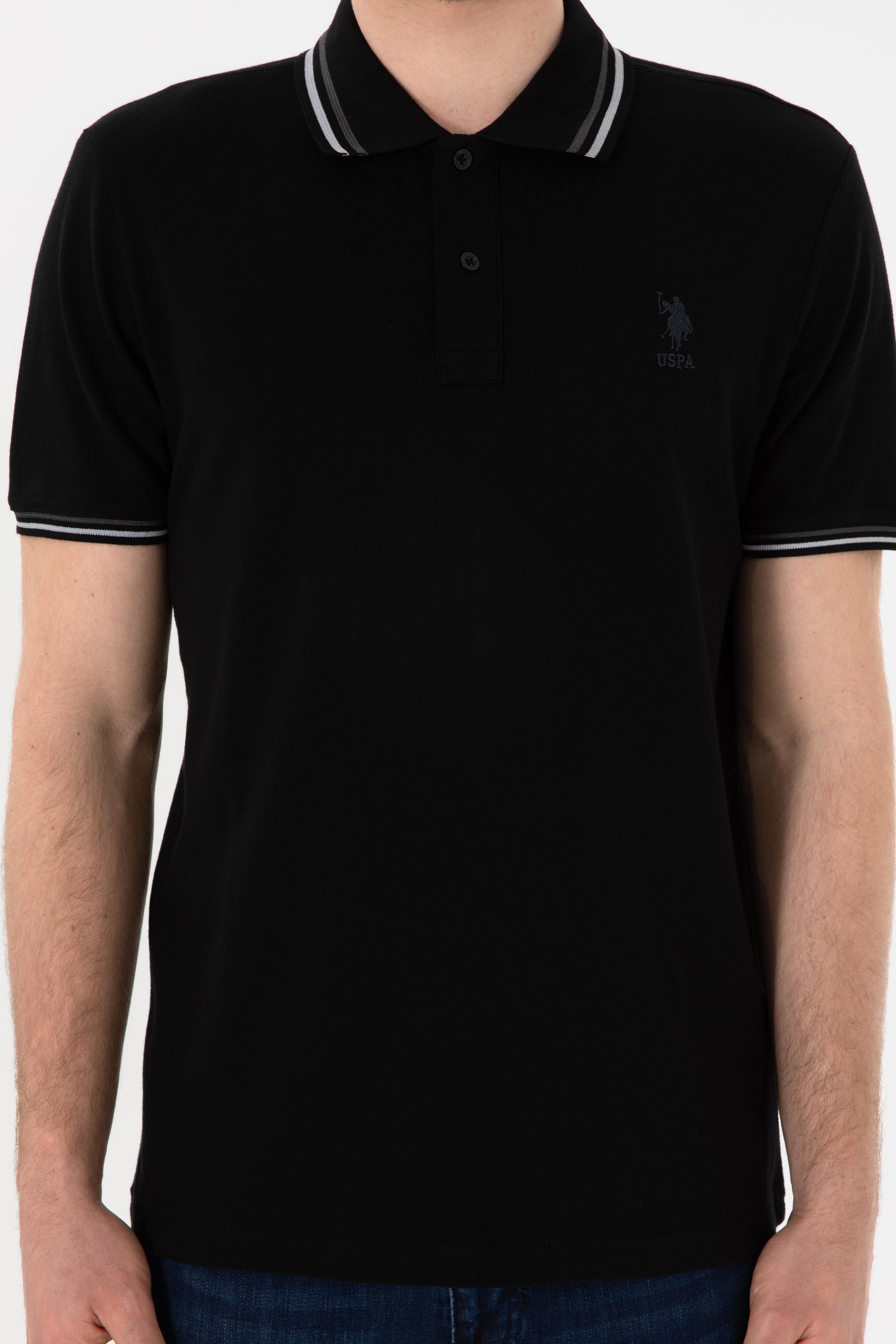 Men's Regular Fit Polo Neck Black Basic T-Shirt