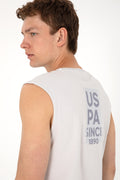 Men's Regular Fit Crew Neck Light Gray Sleeveless T-shirt