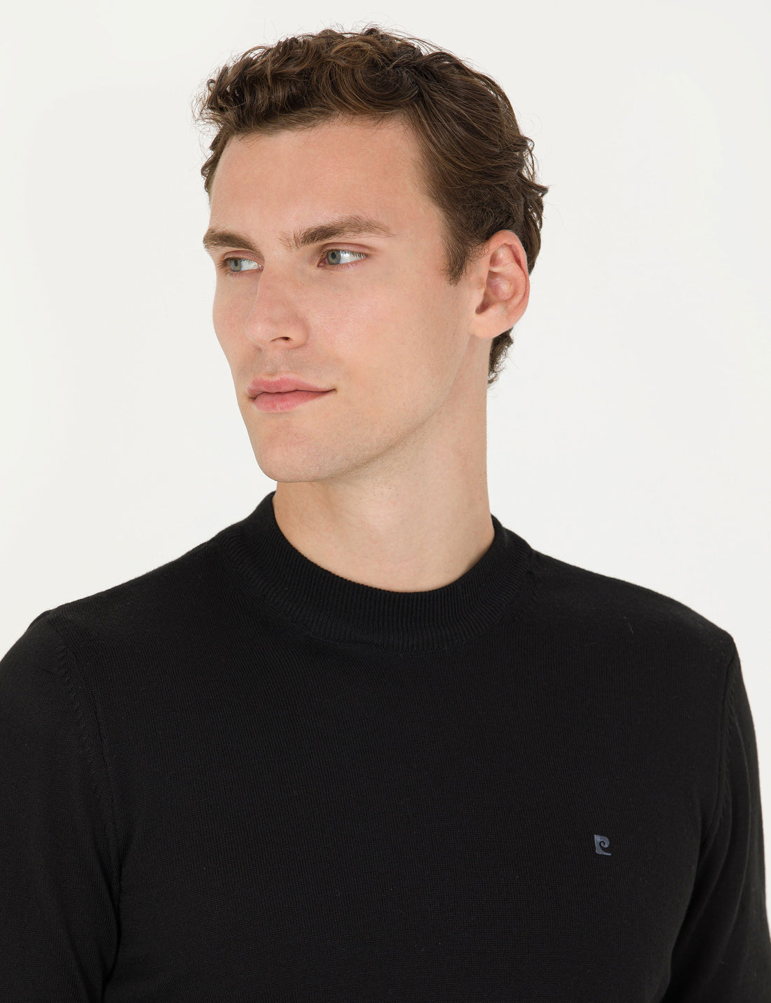 Black Slim Fit Quarter Neck Basic Knitwear Sweater