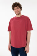 Men's Long Fit Crew Neck Cherry Basic T-Shirt