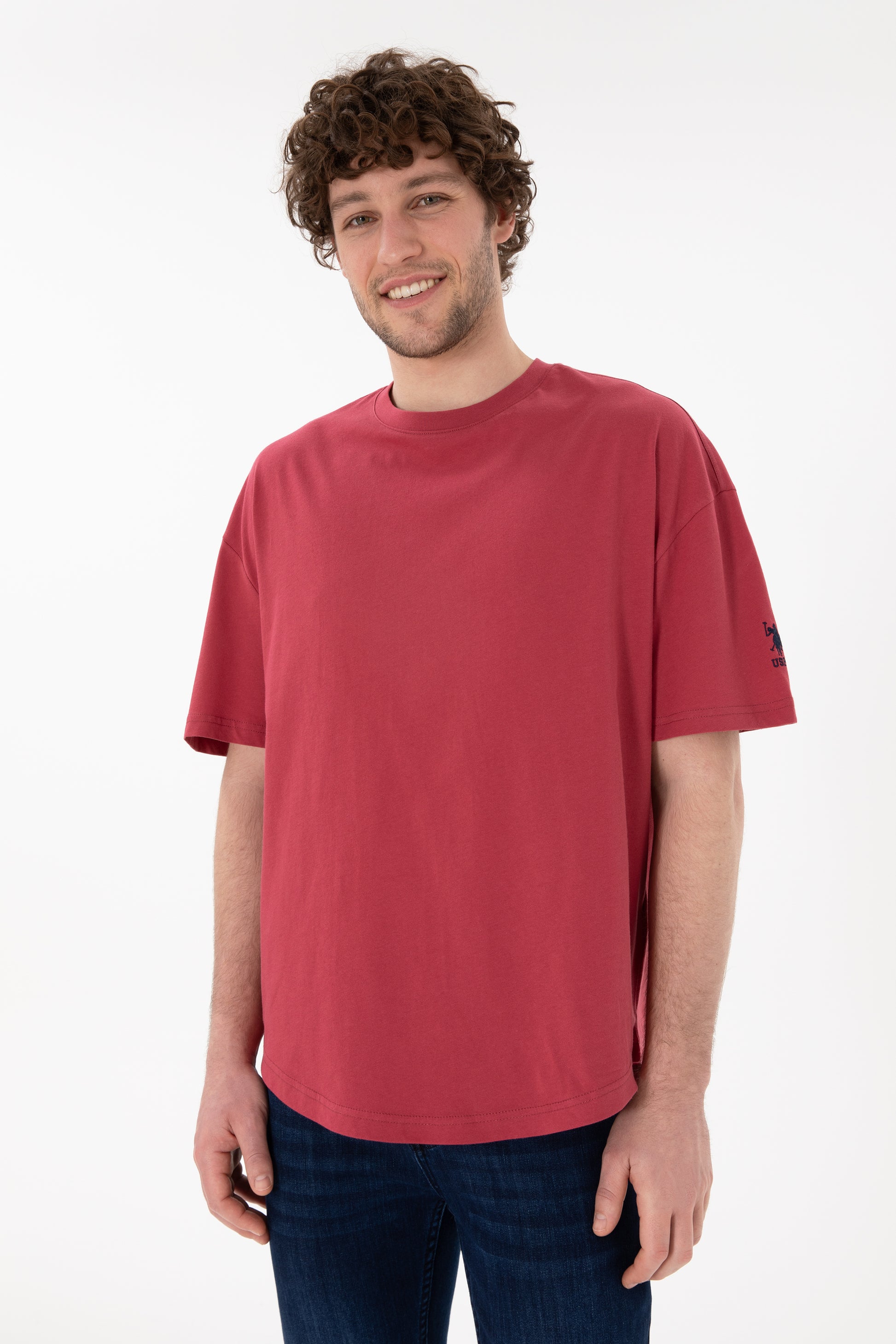 Men's Long Fit Crew Neck Cherry Basic T-Shirt