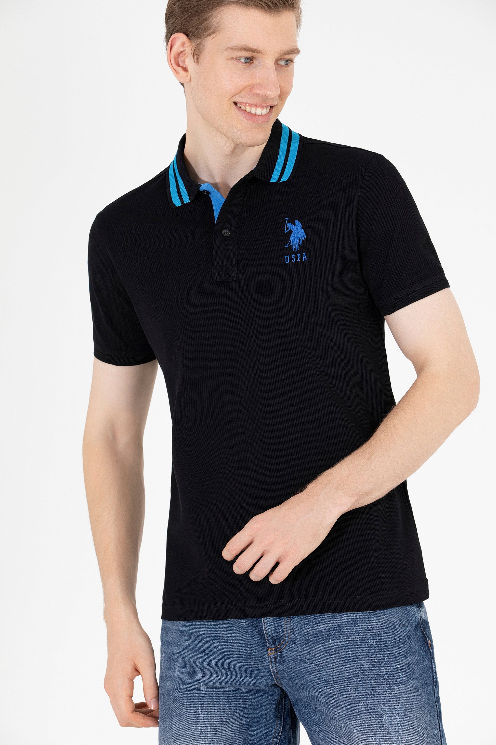 Men's Black Basic Polo Neck T-Shirt