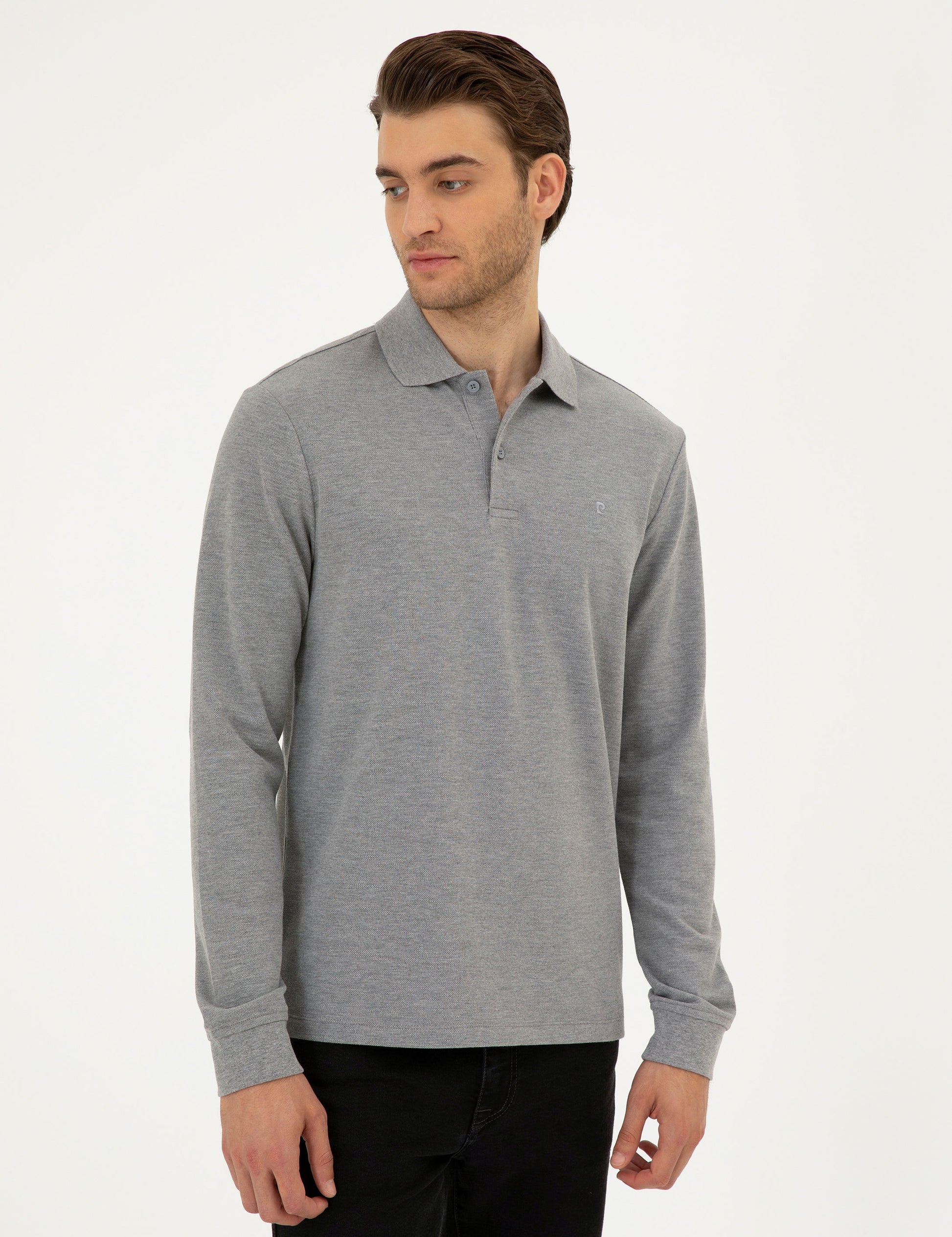 Grey Melange Slim Fit Basic Sweatshirt