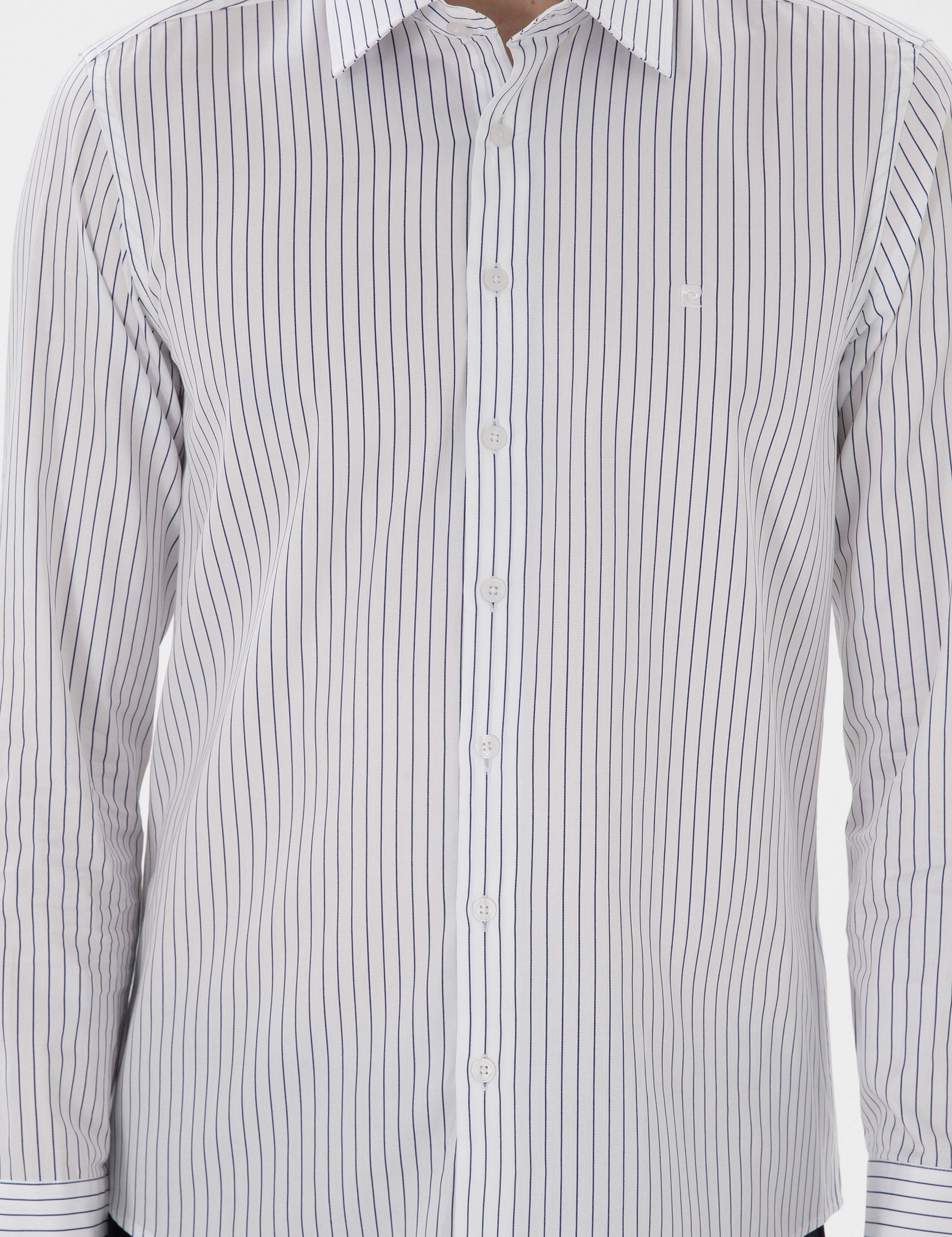 Navy Blue Slim Fit Striped Long Sleeve Shirt