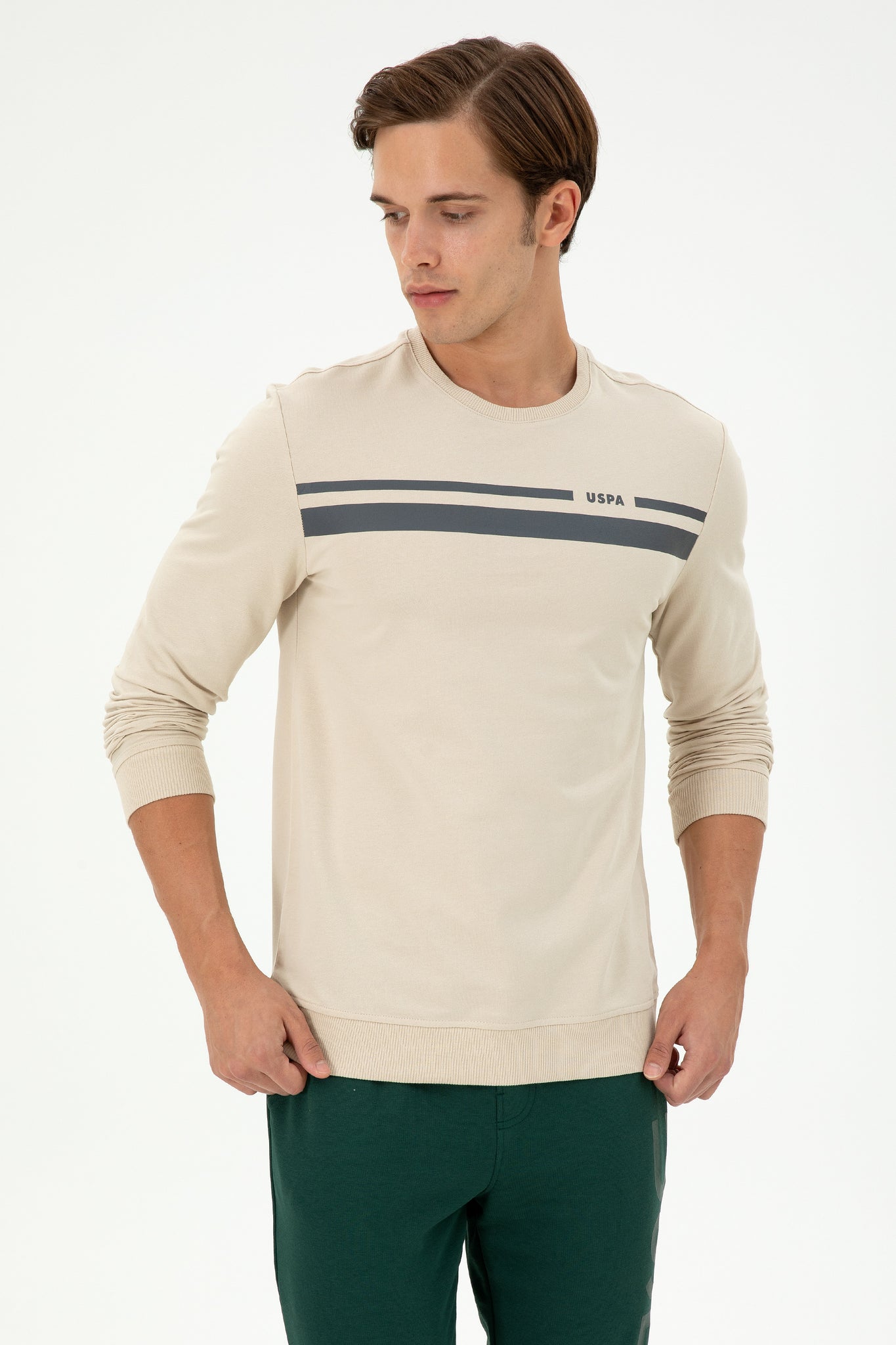 Men's Regular Fit Crew Neck Stone Sweatshirt