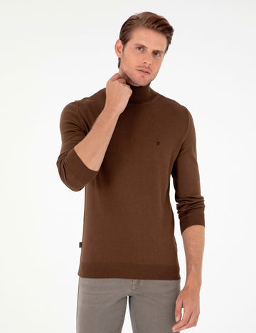 Dark Brown Slim Fit Turtleneck Basic Sweater Sweater