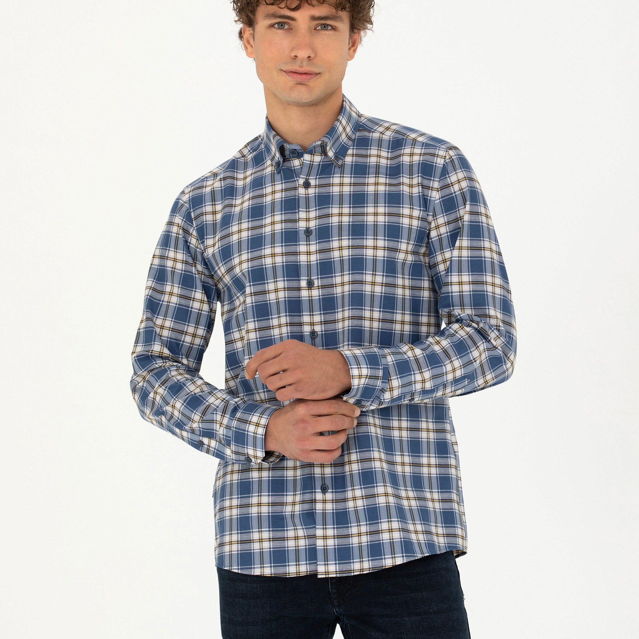 Navy Blue Slim Fit Long Sleeve Shirt