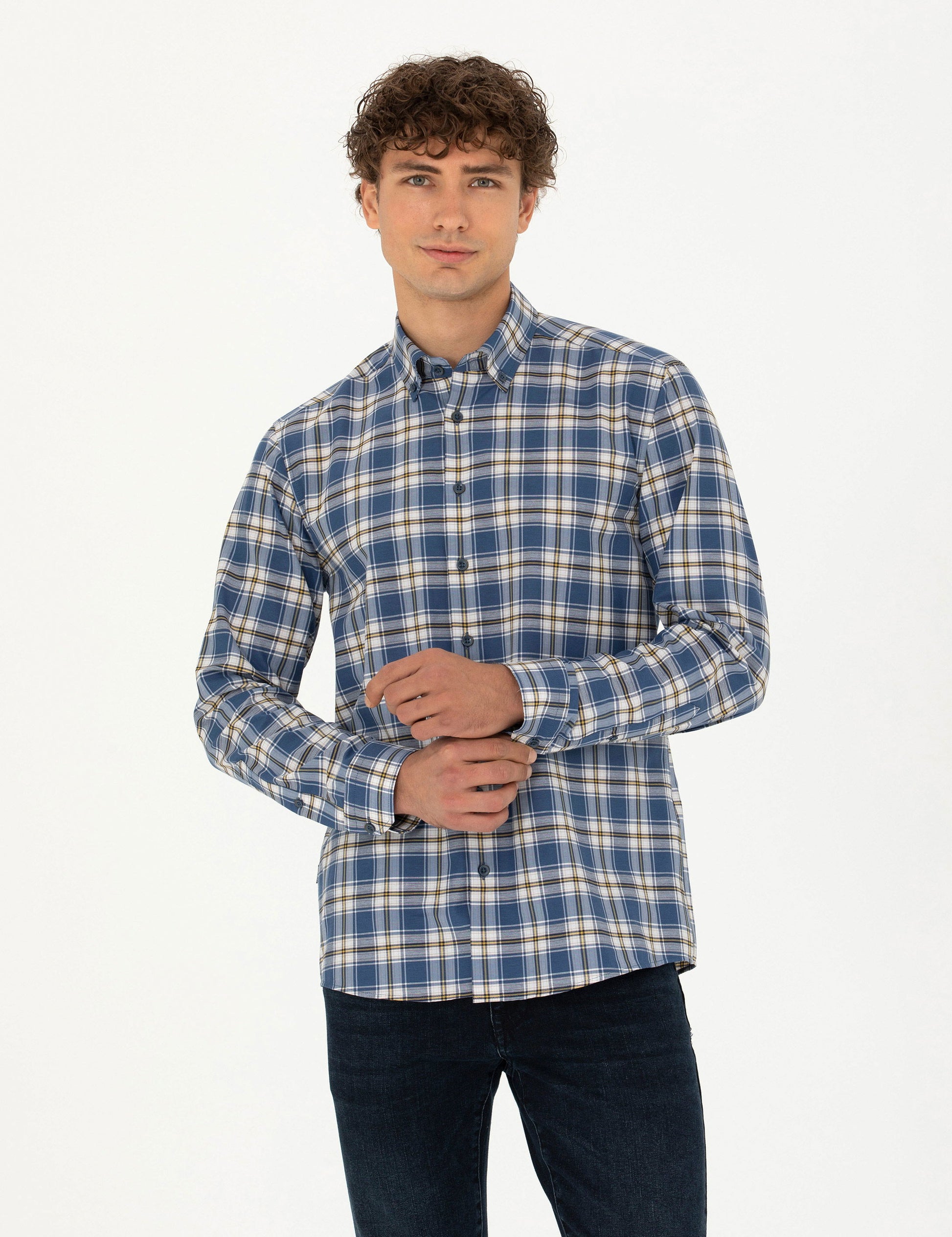 Navy Blue Slim Fit Long Sleeve Shirt