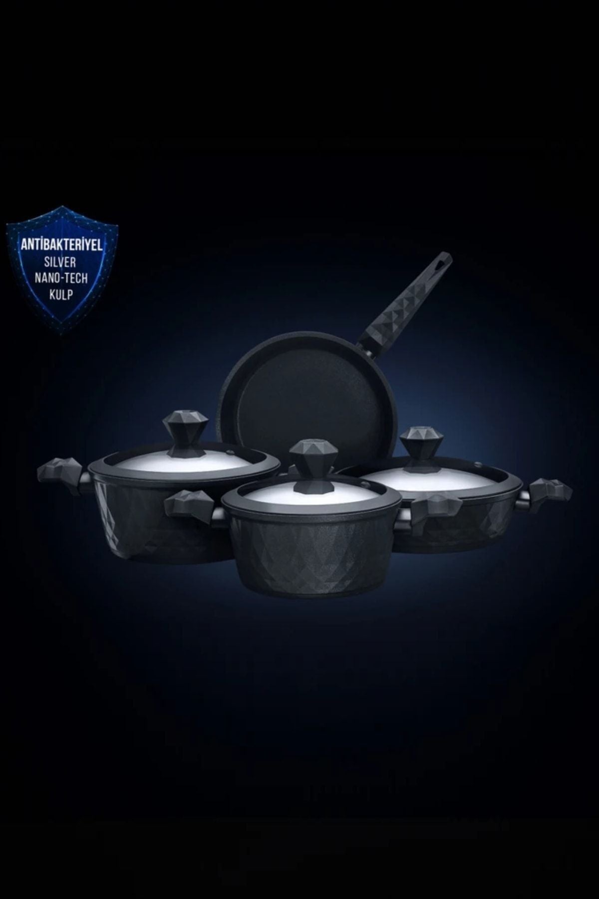 BioDiamond 7 Piece Cookware Set with Induction Base with Antibacterial Handle