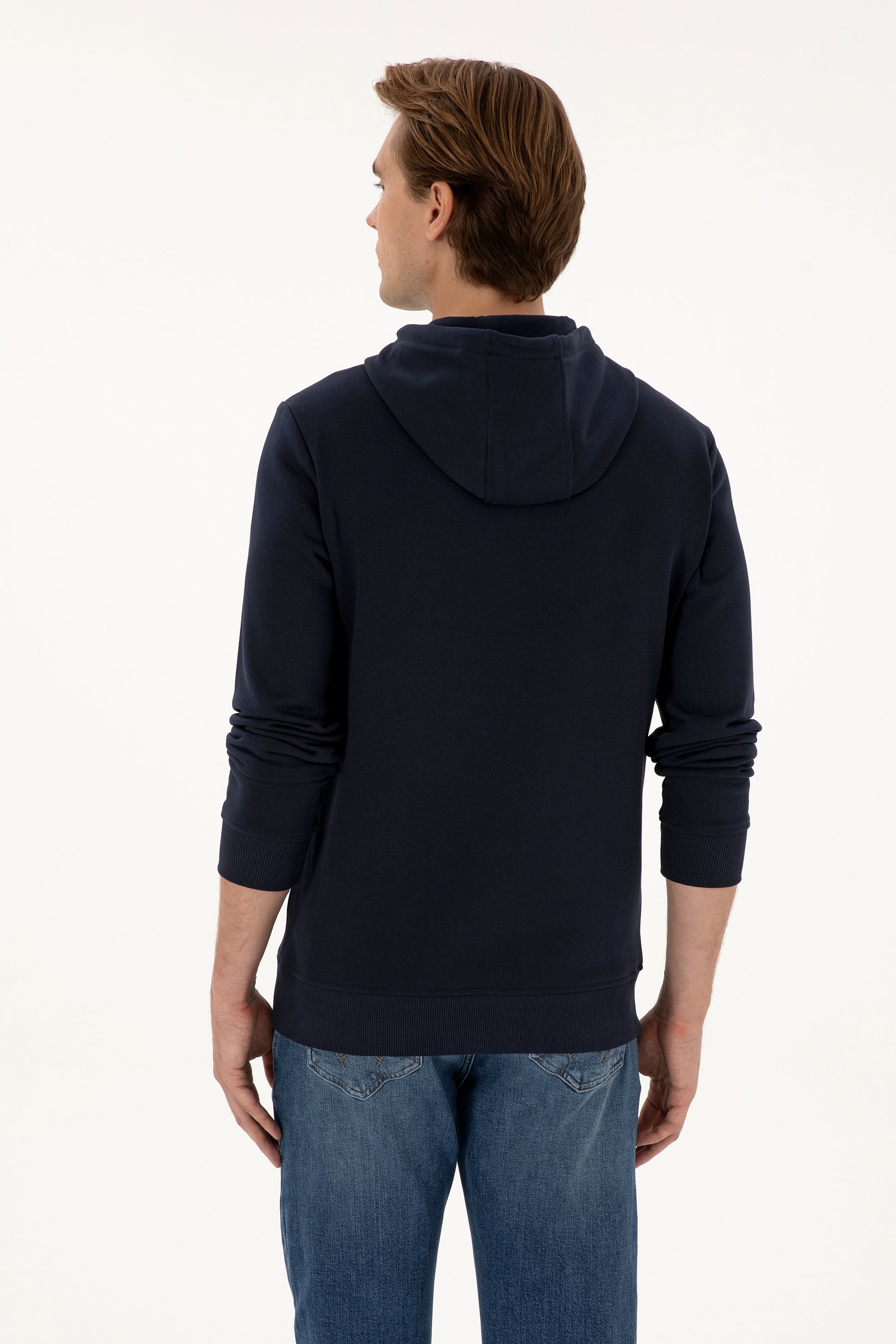 Erkek Regular Fit Kapişonlu Lacivert Basic Sweatshirt