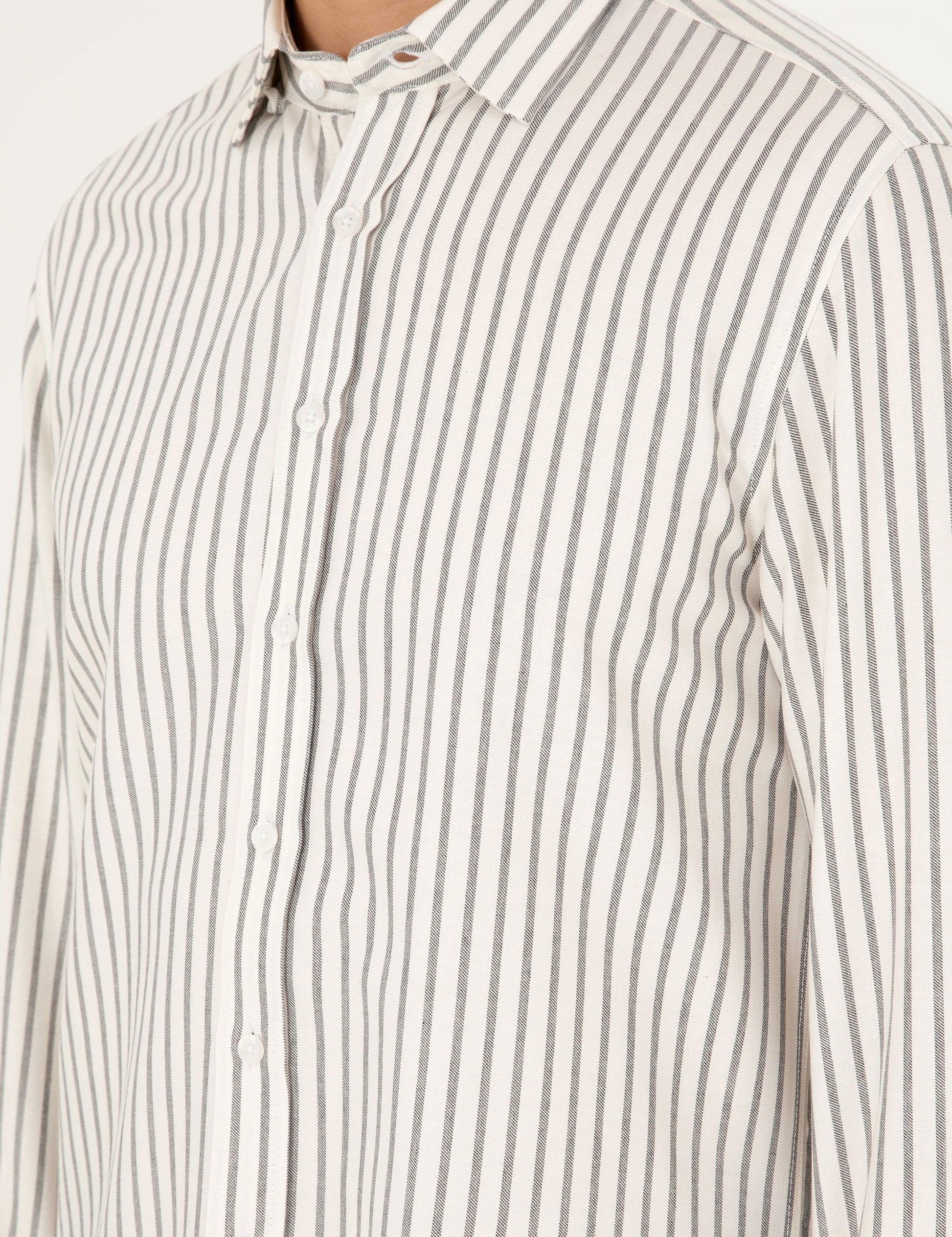 Navy Blue Slim Fit Striped Long Sleeve Shirt