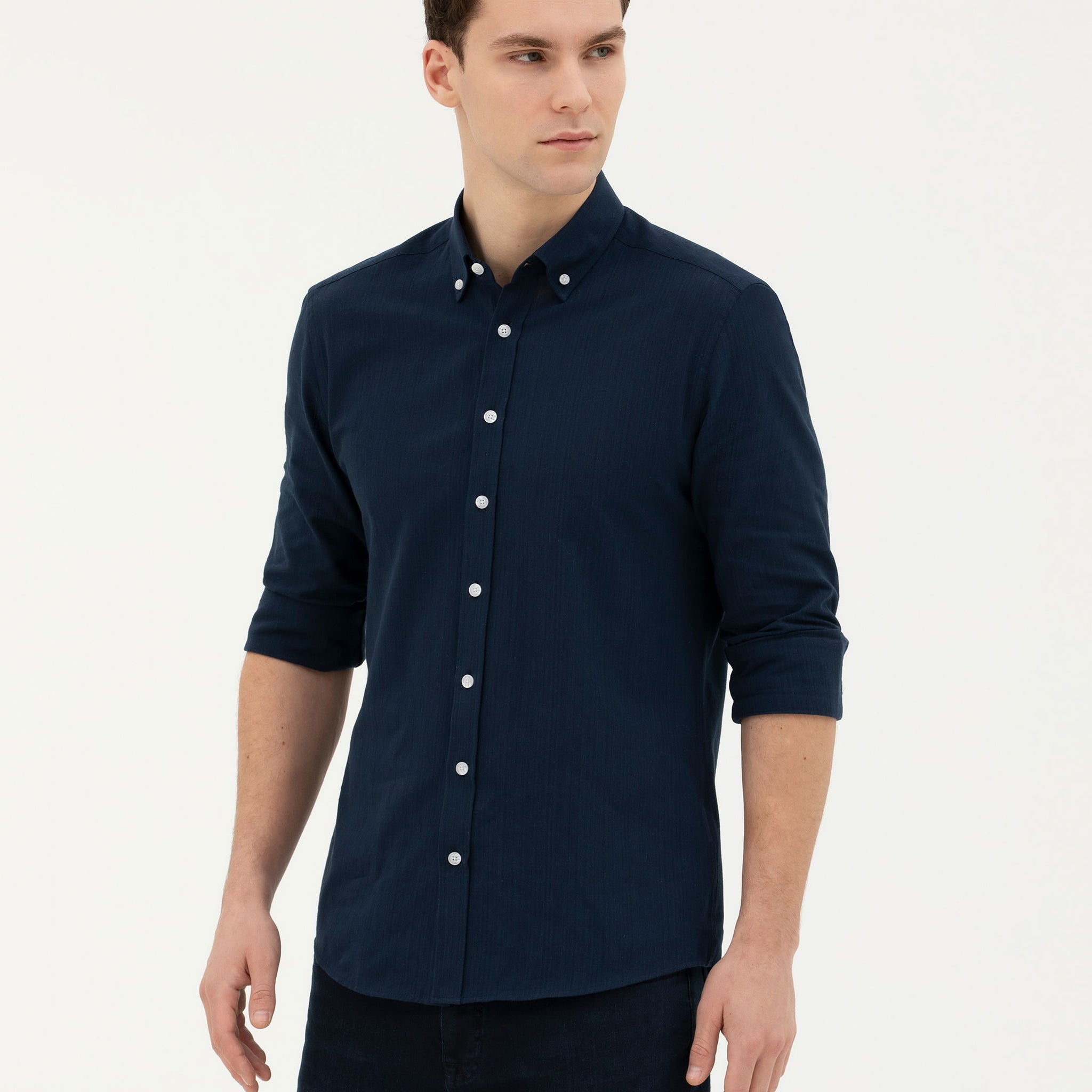 Navy Blue Slim Fit Long Sleeve Shirt