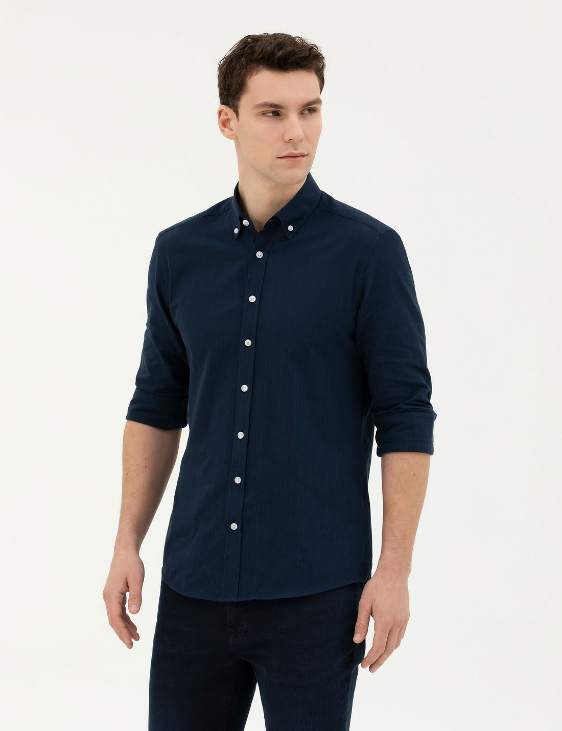Navy Blue Slim Fit Long Sleeve Shirt