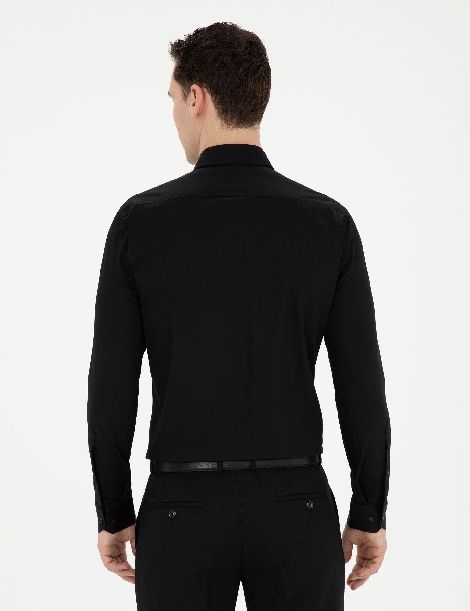 Black Ex. Slim Fit Long Sleeve Basic Shirt