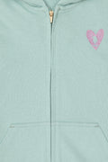 Girls' Water Green Zipper Basic Sweatshirt