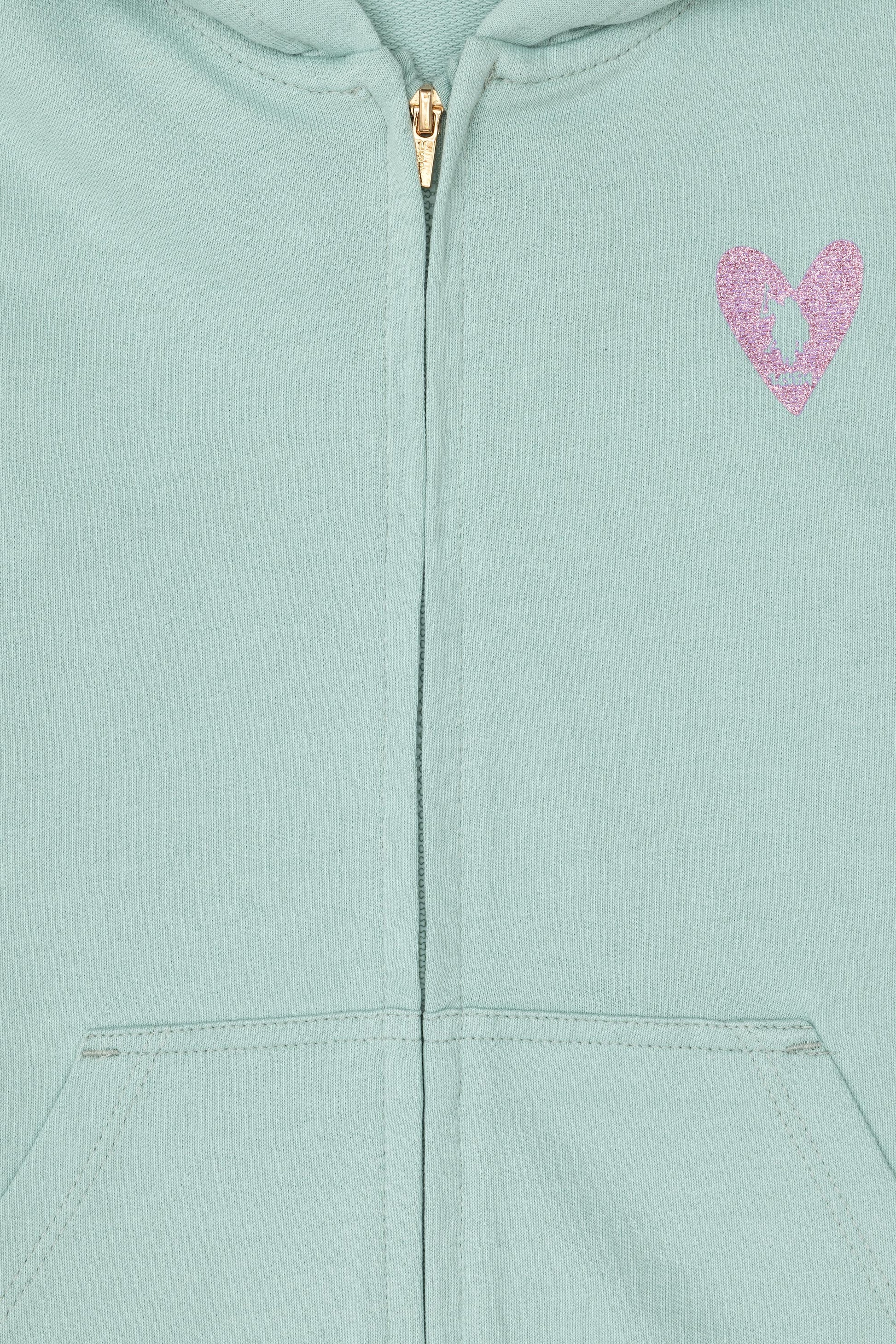 Girls' Water Green Zipper Basic Sweatshirt