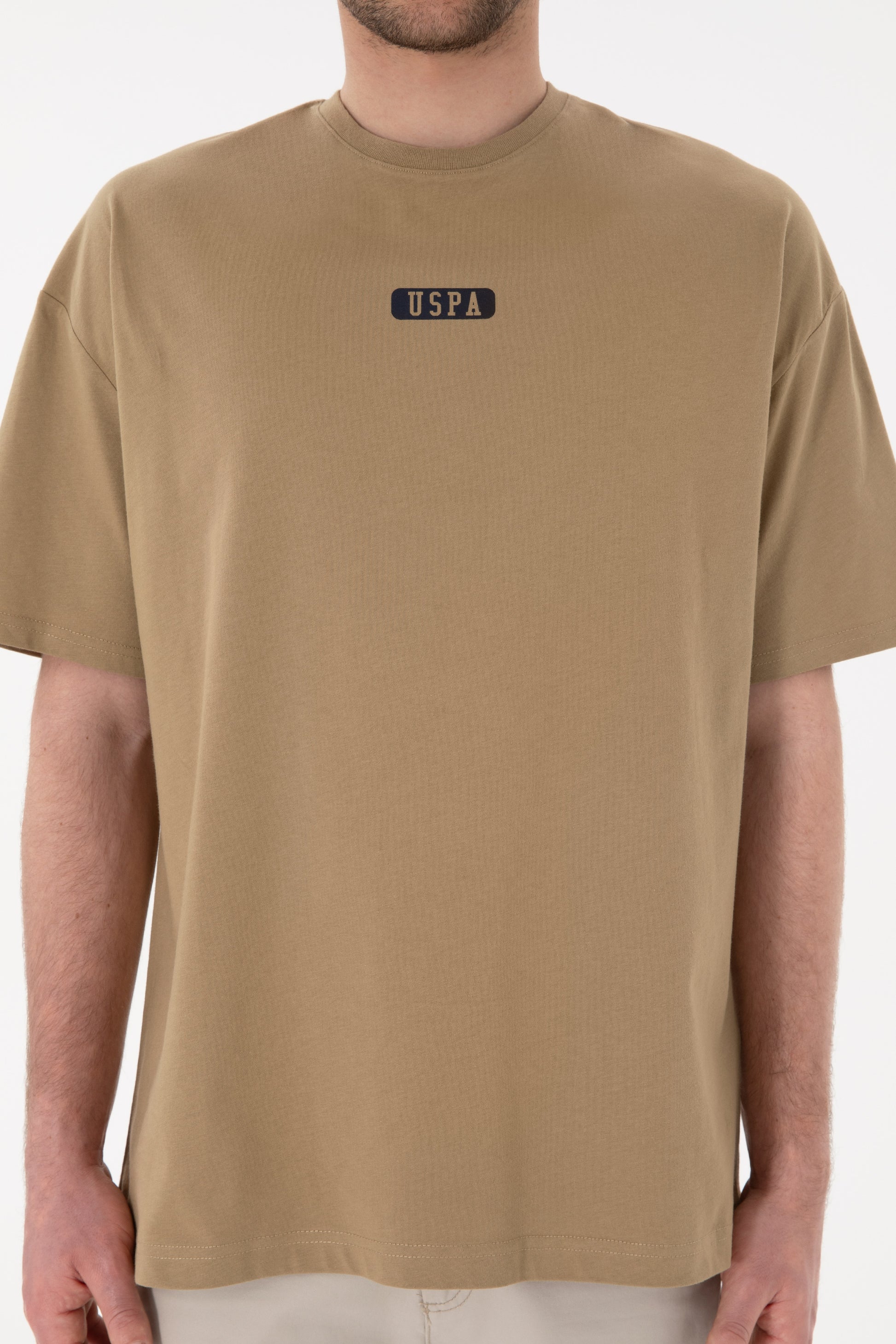 Men's Oversize Fit Crew Neck Khaki T-shirt