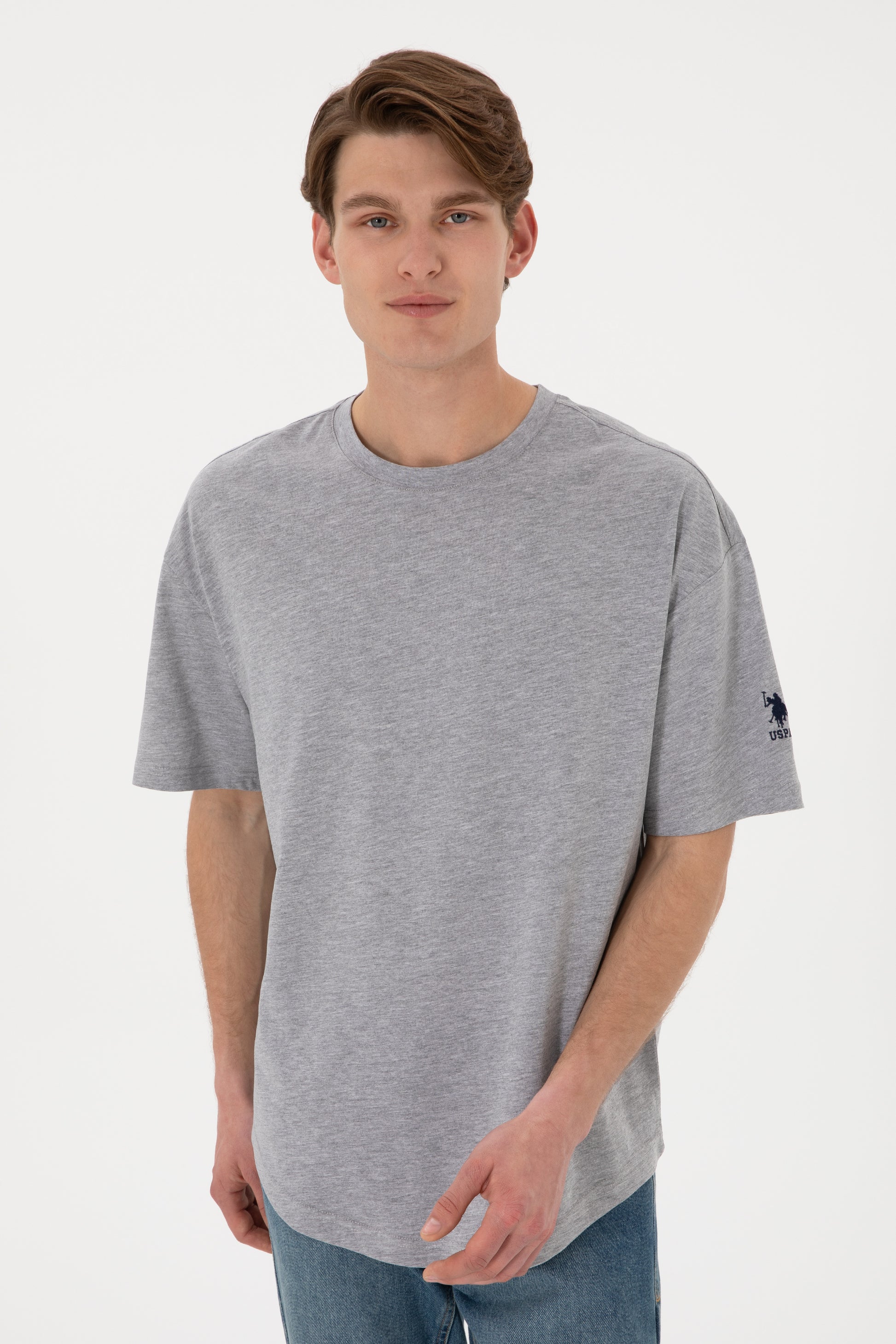 Men's Long Fit Crew Neck Grey Melange Basic T-Shirt