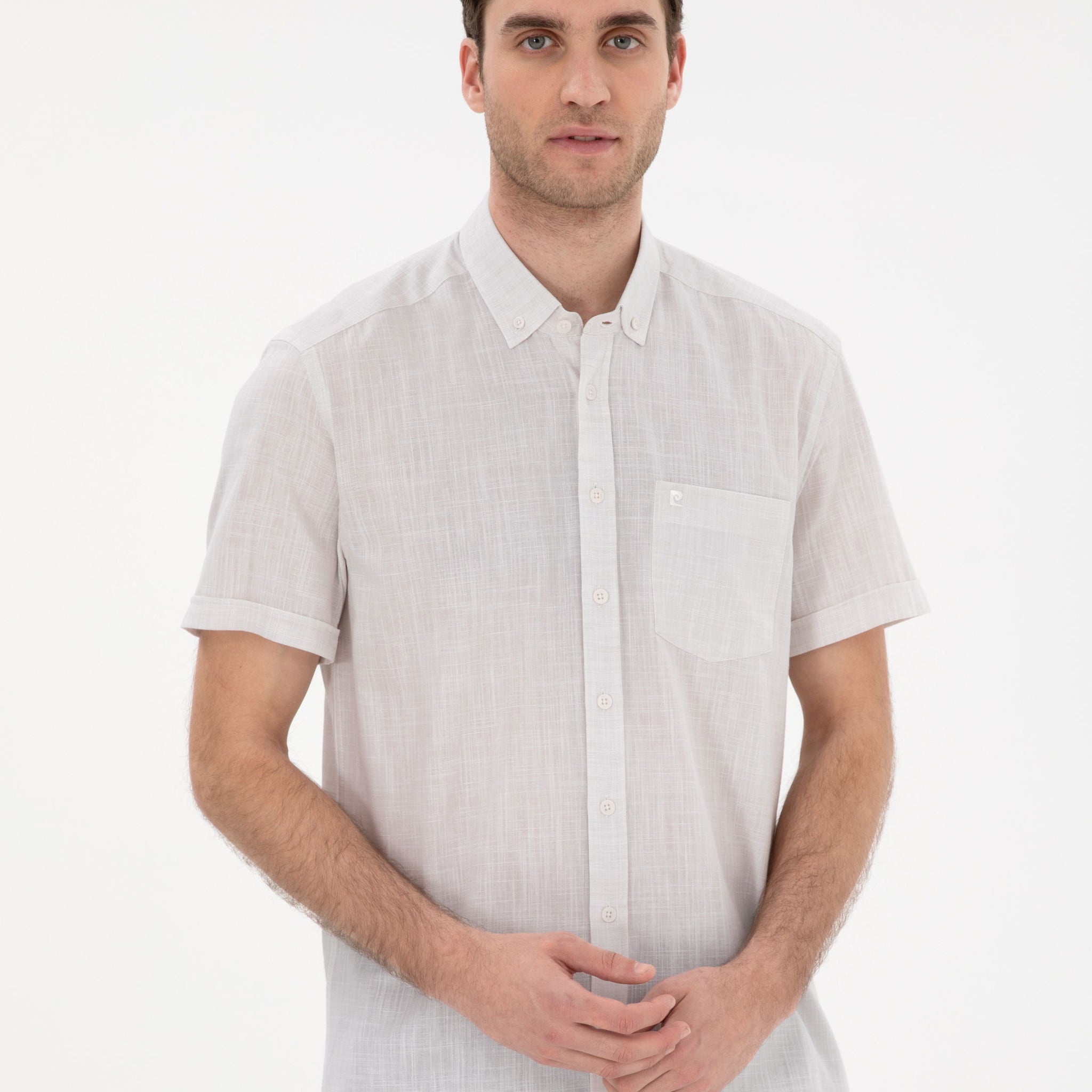 Beige Linen Look Regular Fit Short Sleeve Shirt