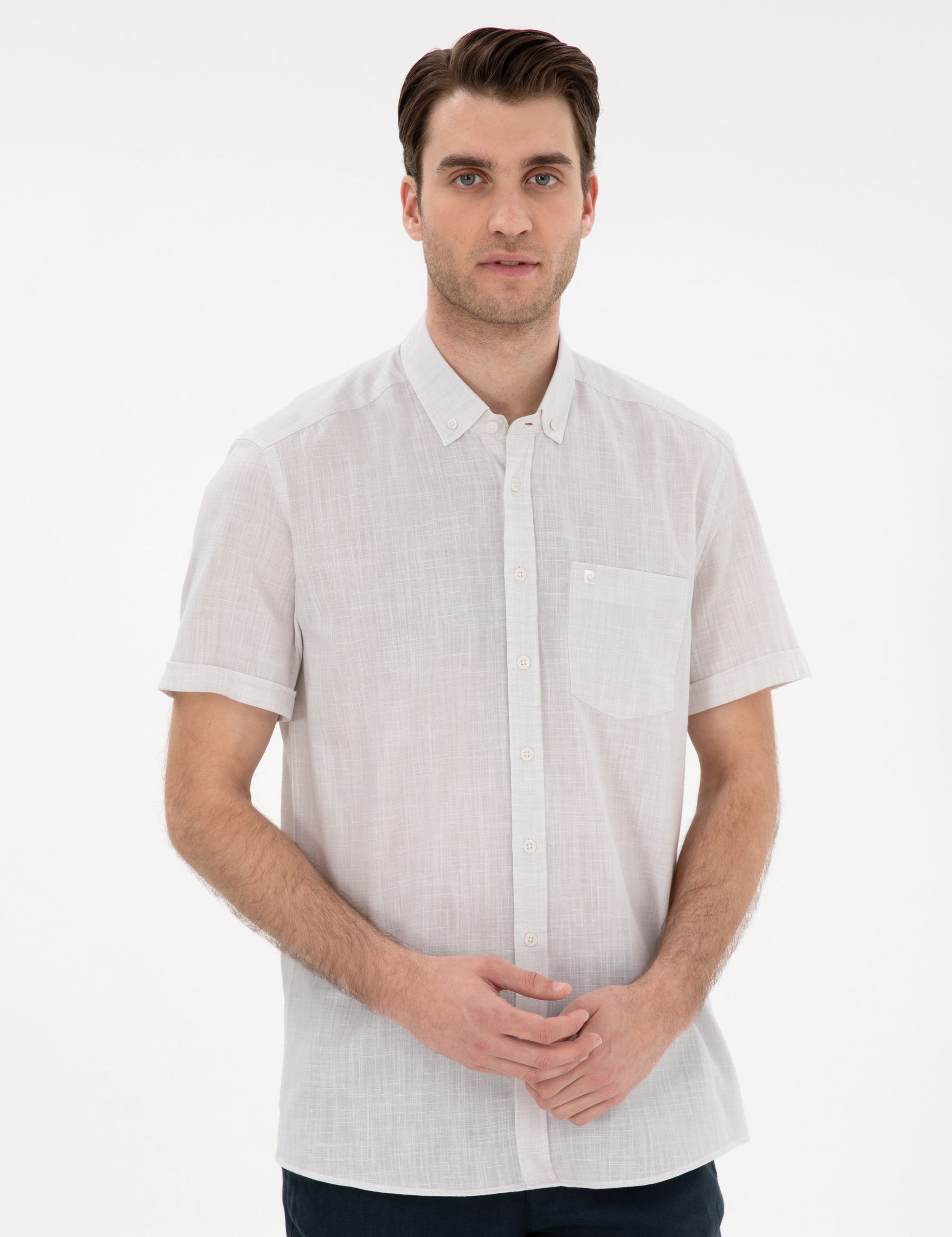 Beige Linen Look Regular Fit Short Sleeve Shirt