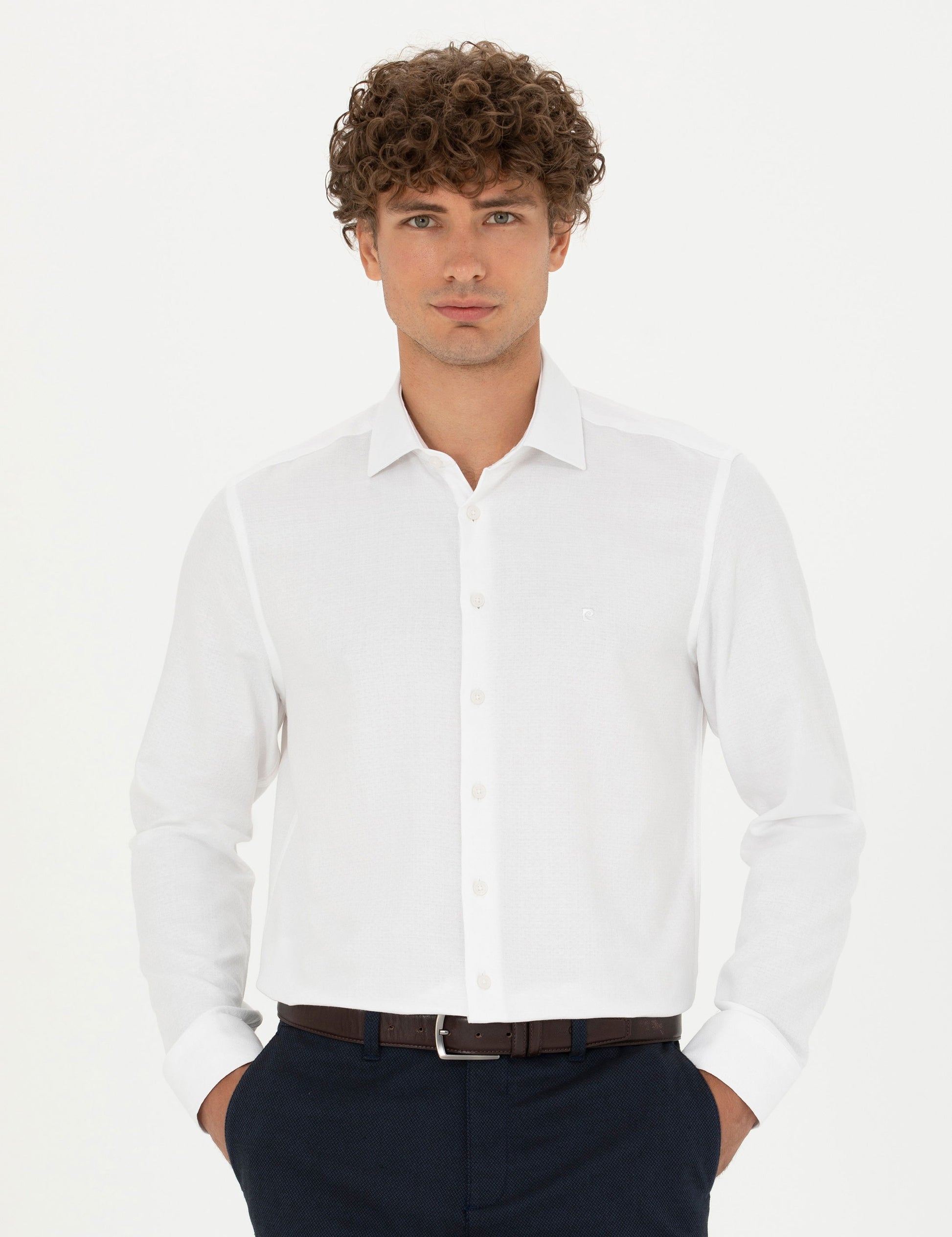 White Slim Fit Long Sleeve Shirt