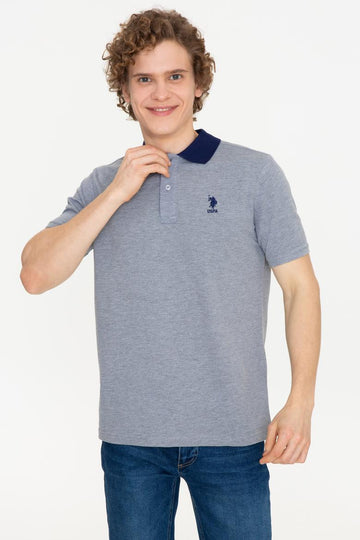 Men's Gray Melange Polo Neck T-Shirt