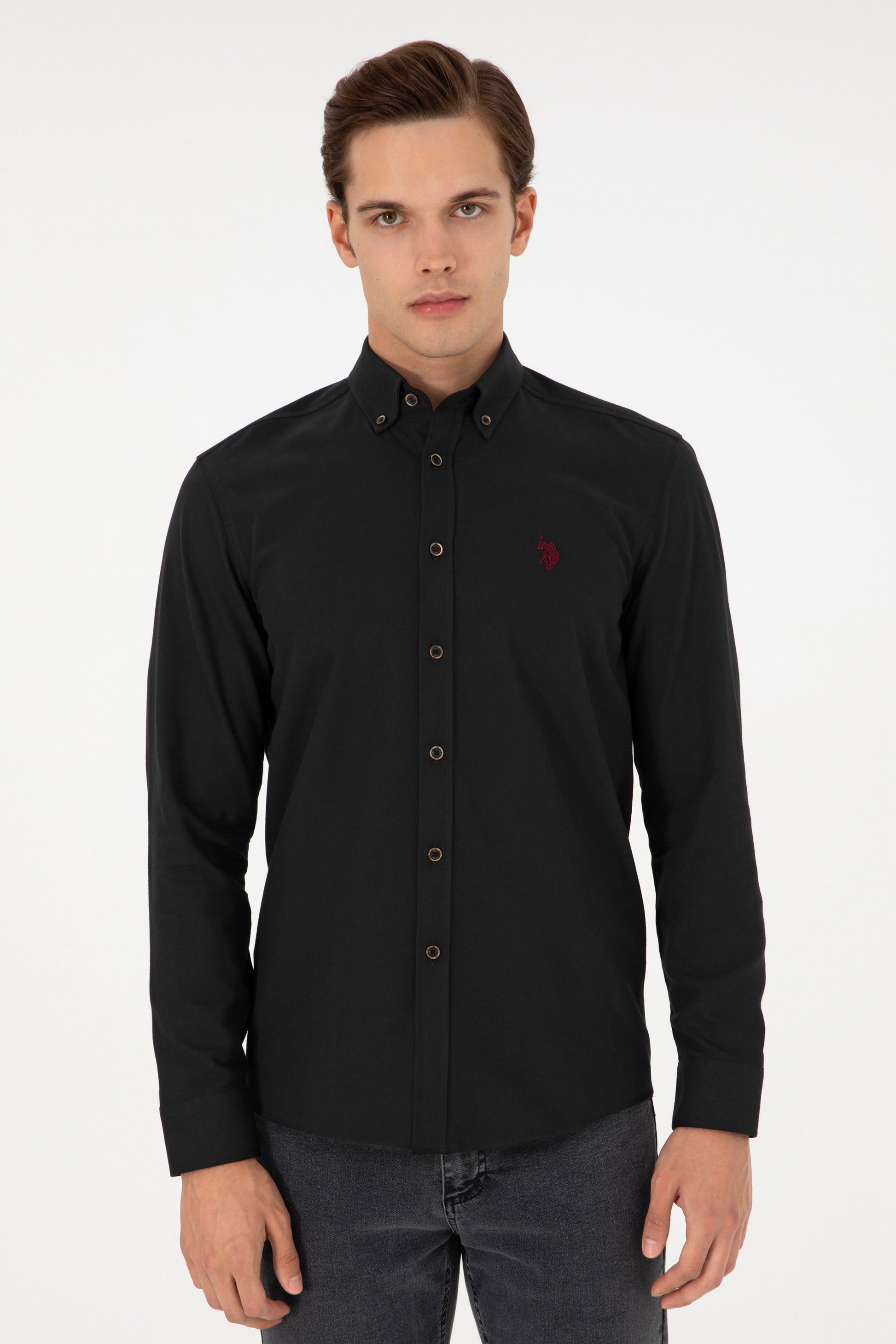 Men's Black Long Sleeve Basic Shirt