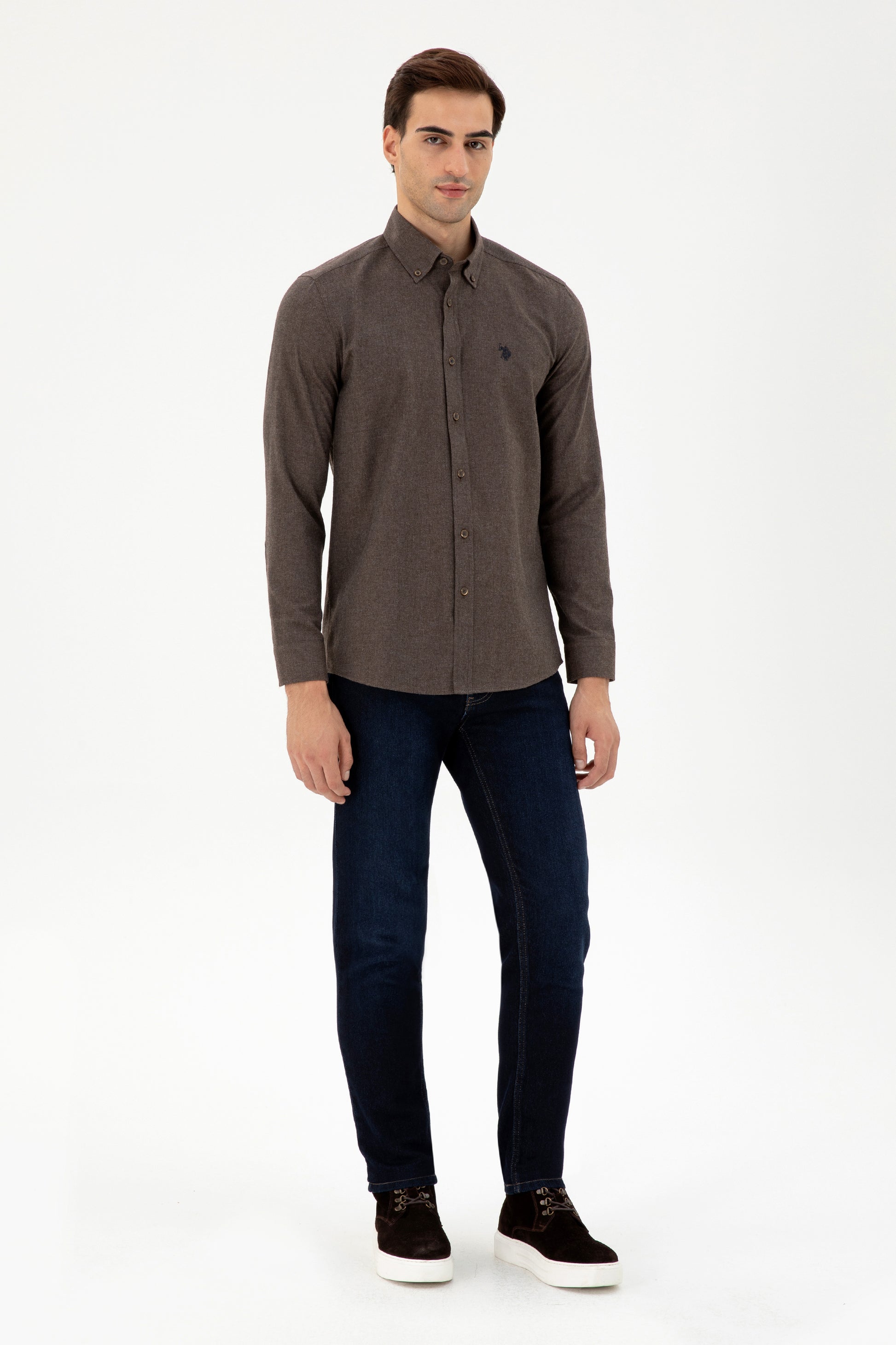 Men's Brown Long Sleeve Basic Shirt