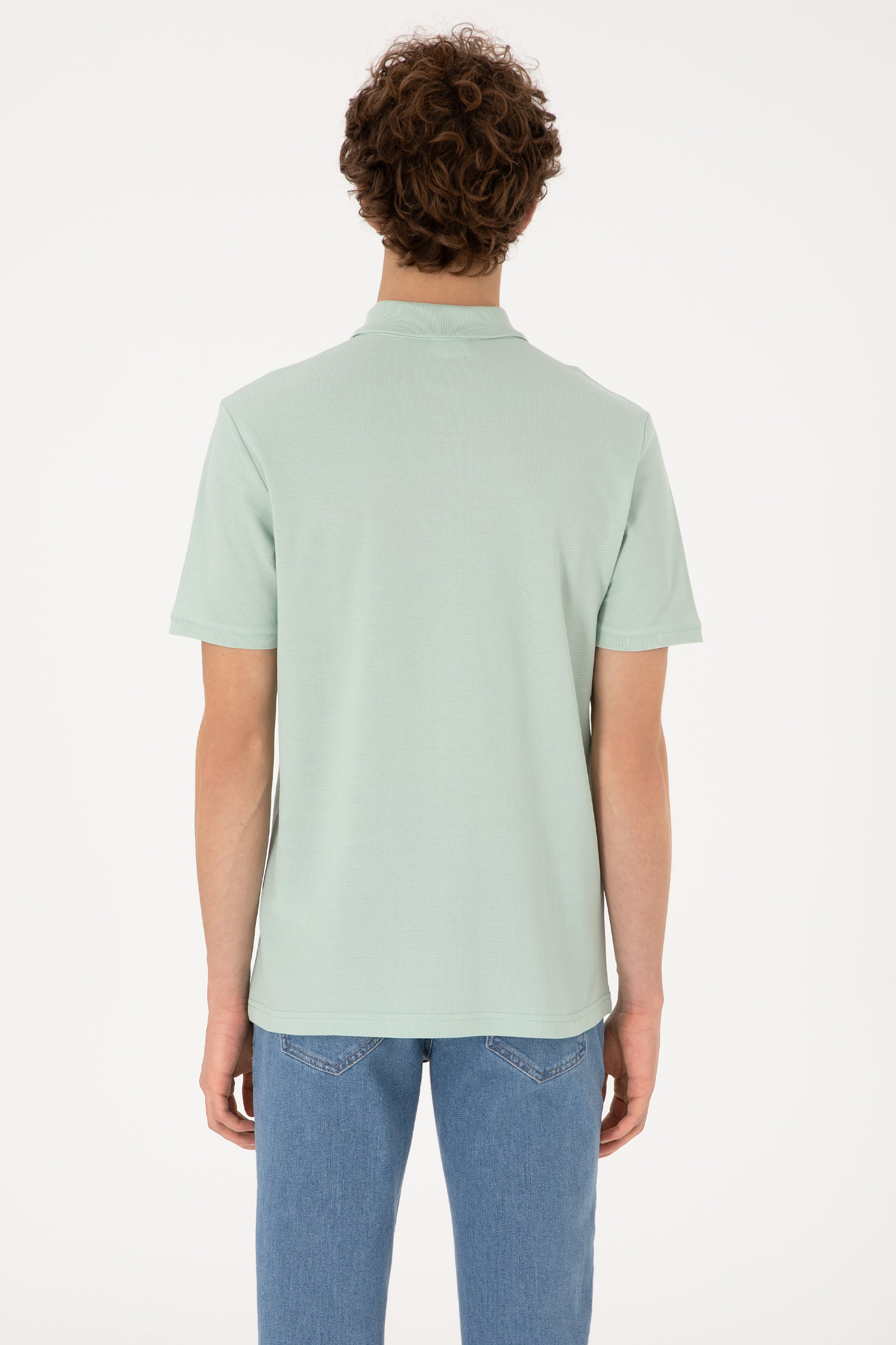 Men's Regular Fit Zipper Water Green T-Shirt