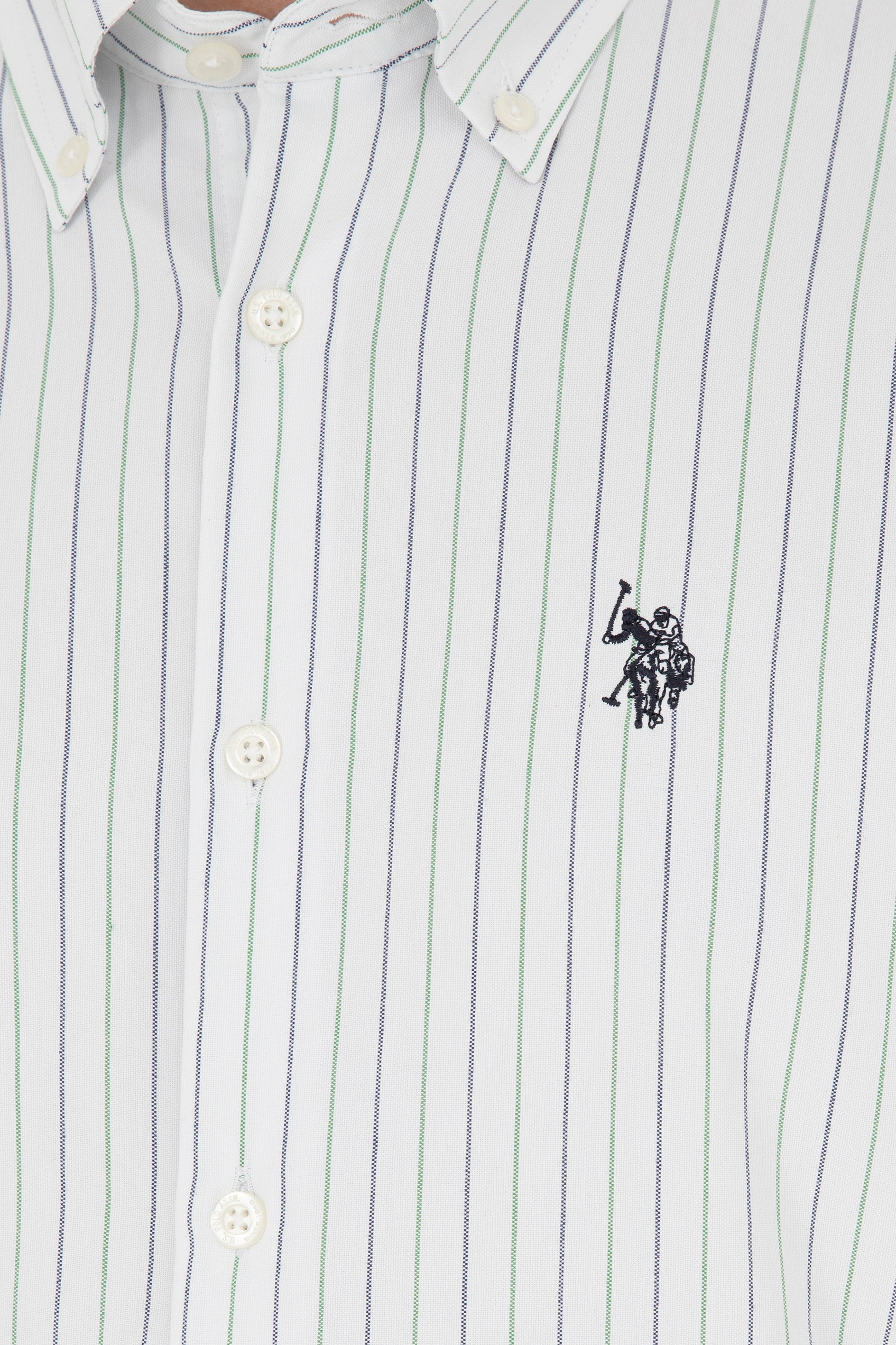 Men's Green Striped White Shirt