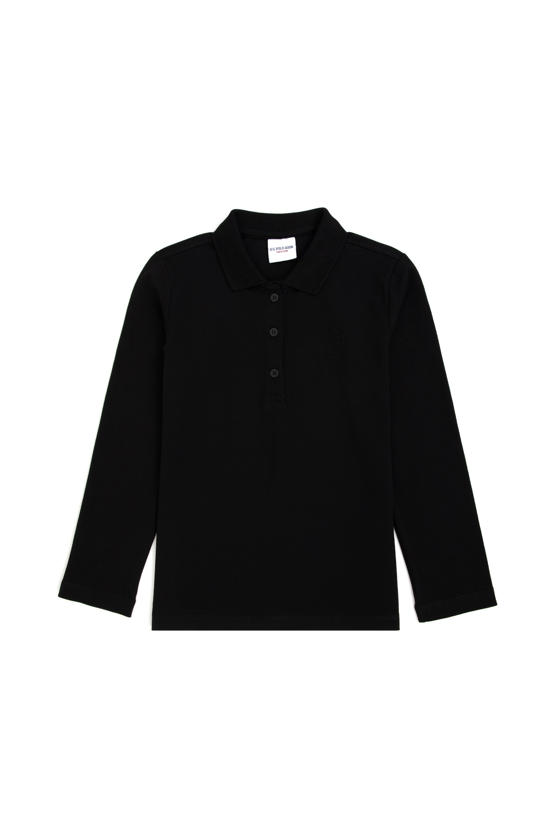 Girls' Black Polo Neck Basic Sweatshirt