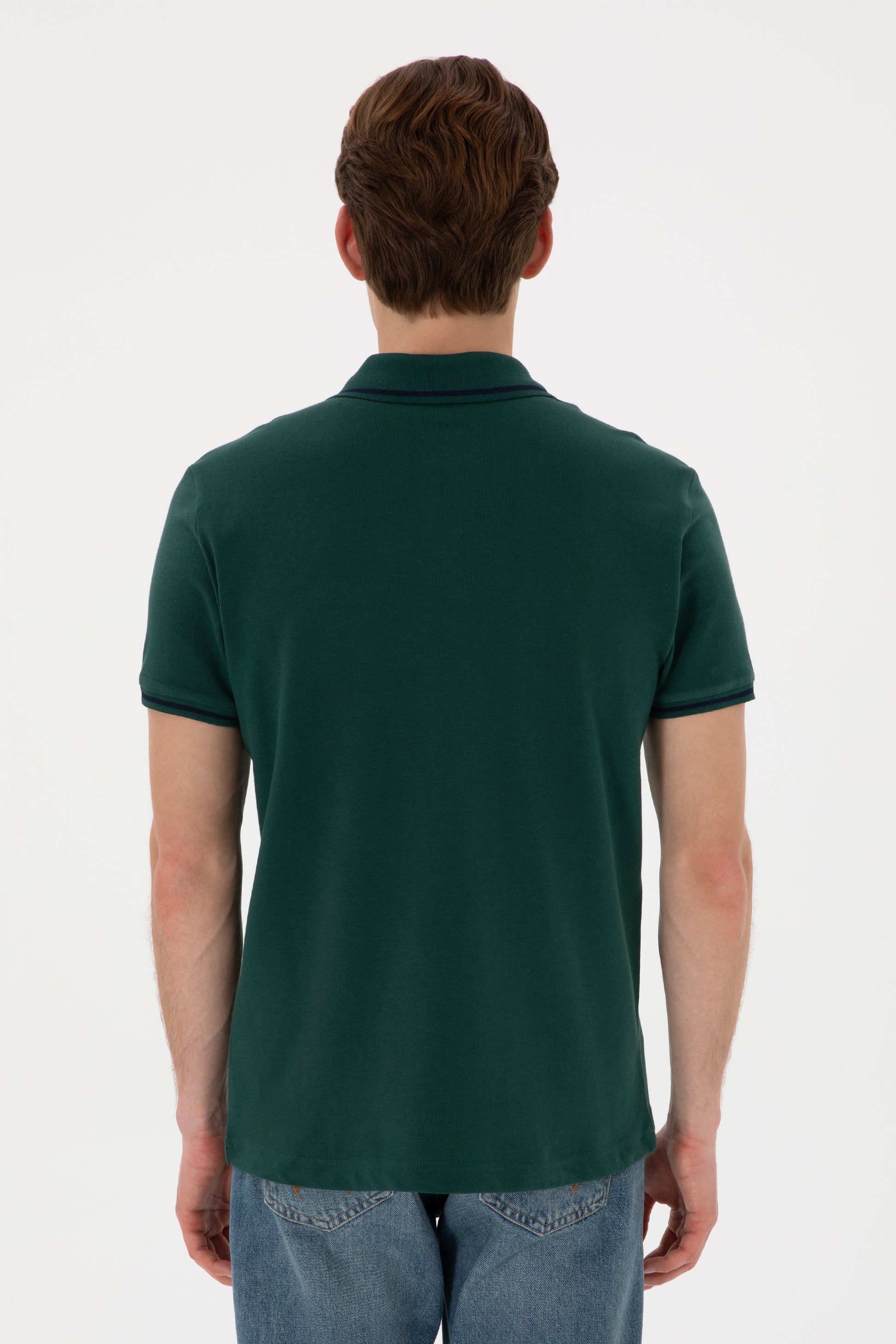 Men's Slim Fit Polo Neck Dark Green Basic T-Shirt