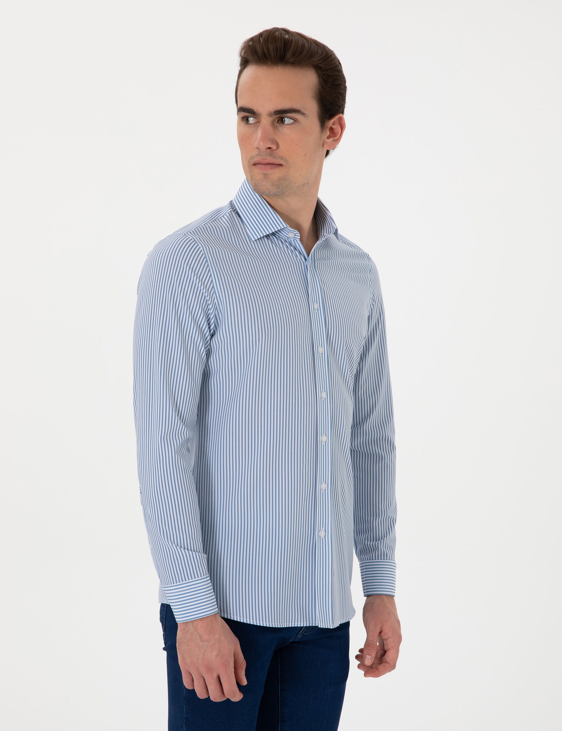 Blue Striped Ex. Slim Fit Long Sleeve Shirt