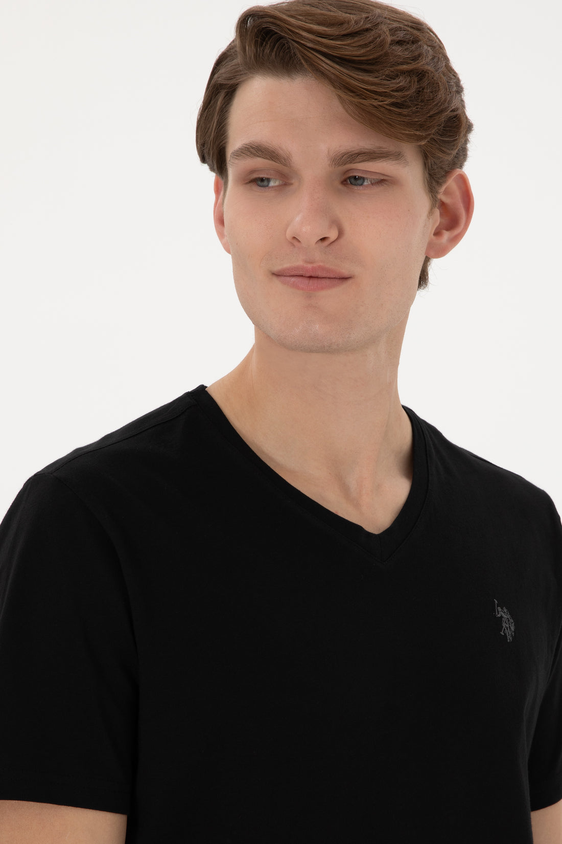 Men's Regular Fit V-Neck Black Basic T-Shirt
