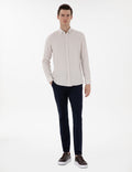 Beige Slim Fit Striped Long Sleeve Shirt