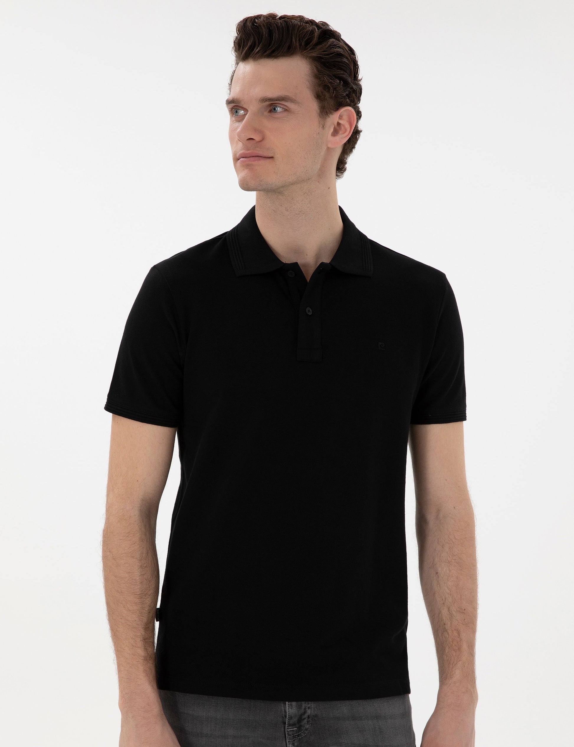 Black Slim Fit No-Fold Polo Neck Basic T-Shirt