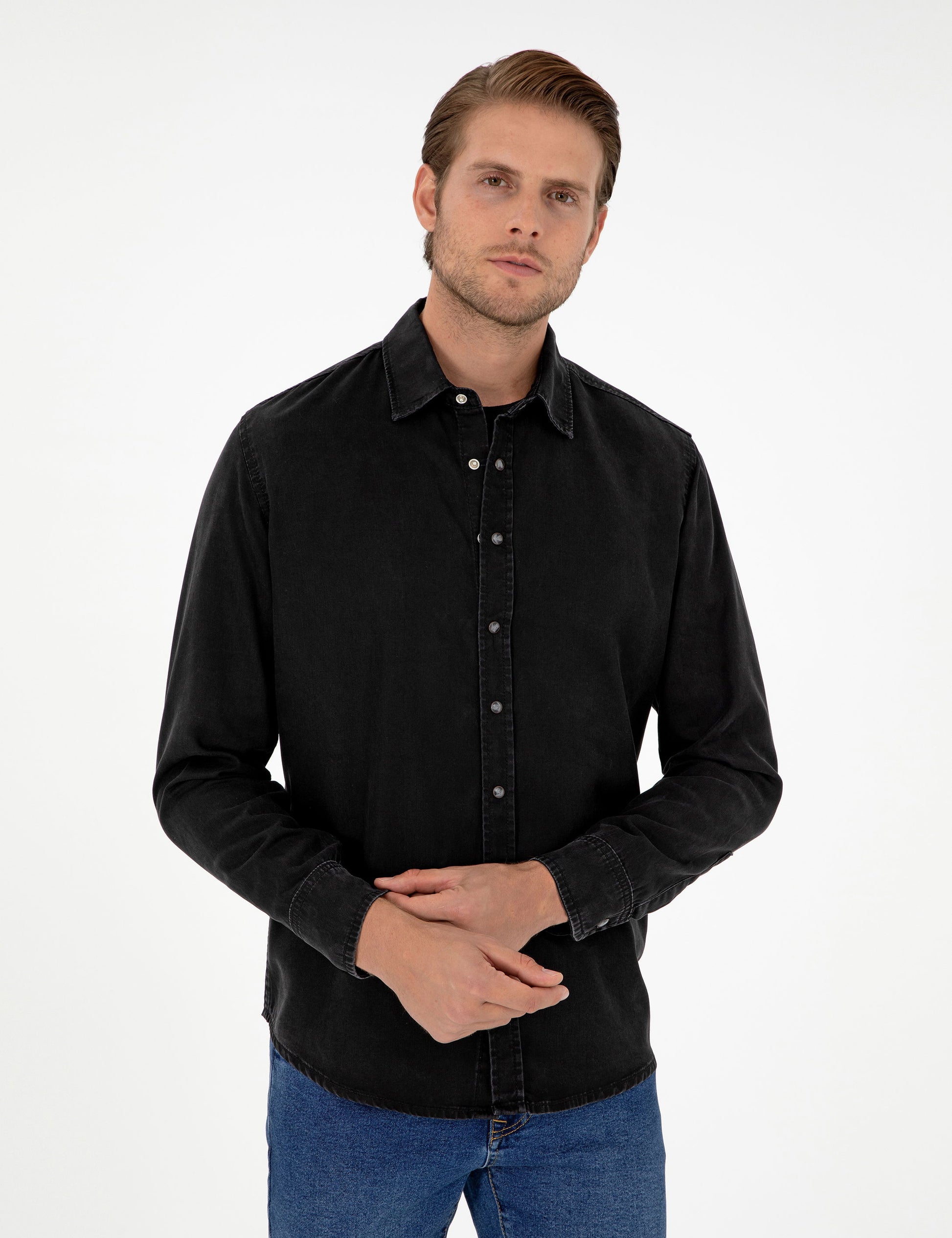 Black Regular Fit Jean Shirt