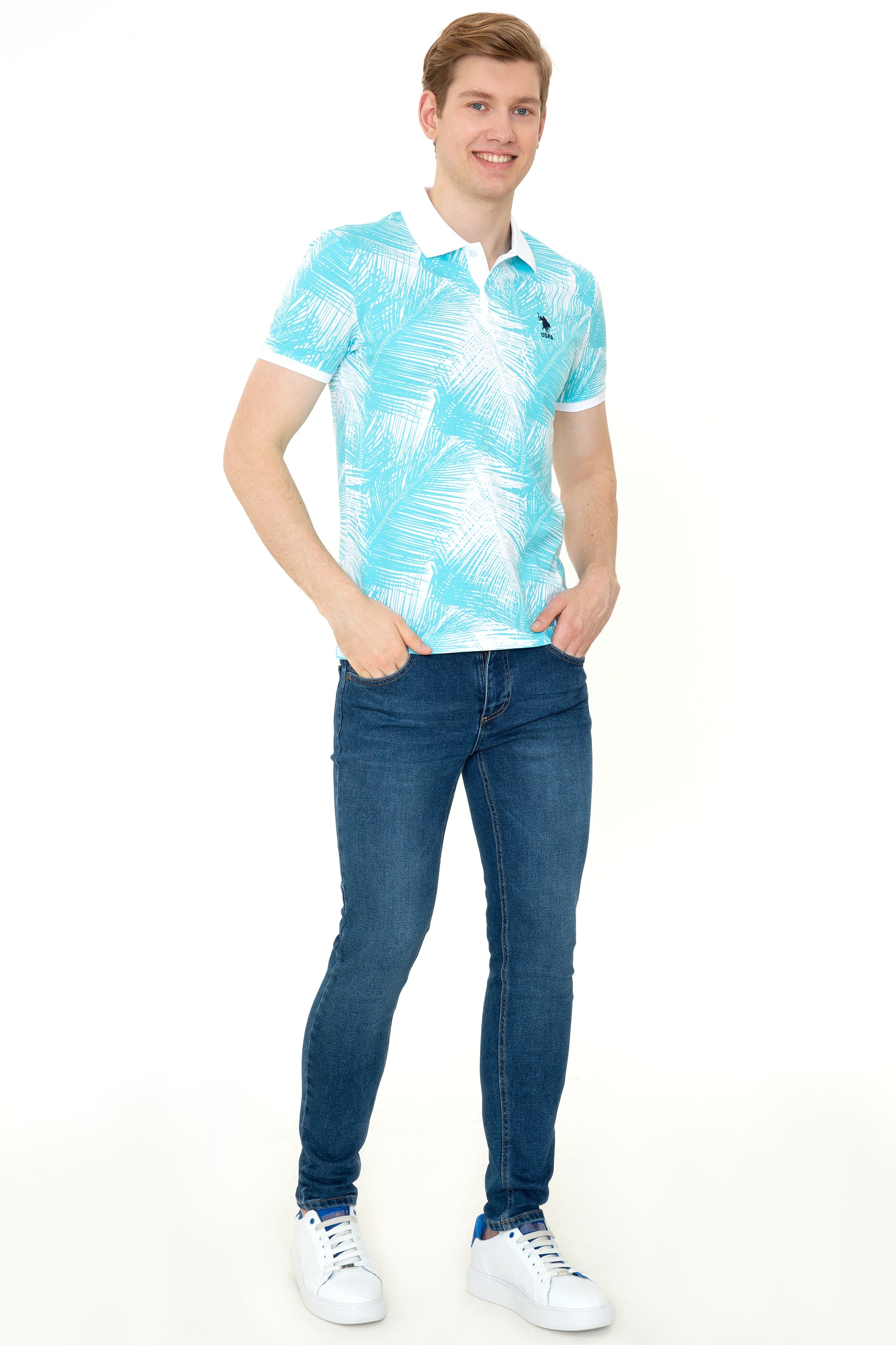 Men's Turquoise Polo Neck T-Shirt