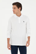 Men's Regular Fit Polo Neck White Basic Sweatshirt