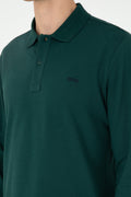 Men's Regular Fit Polo Neck Dark Green Basic Sweatshirt