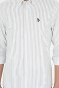 Men's Green Striped White Shirt