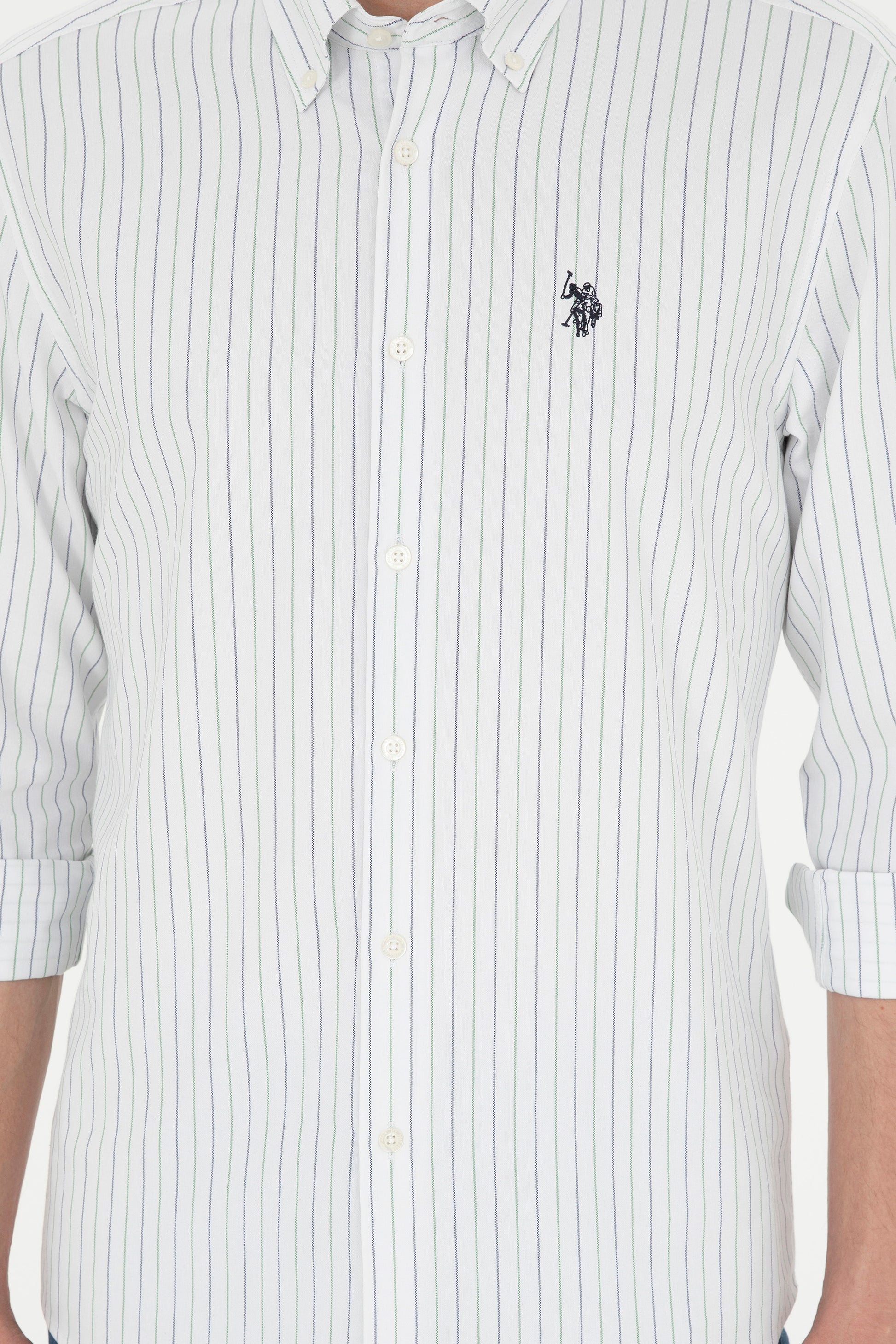 Men's Green Striped White Shirt