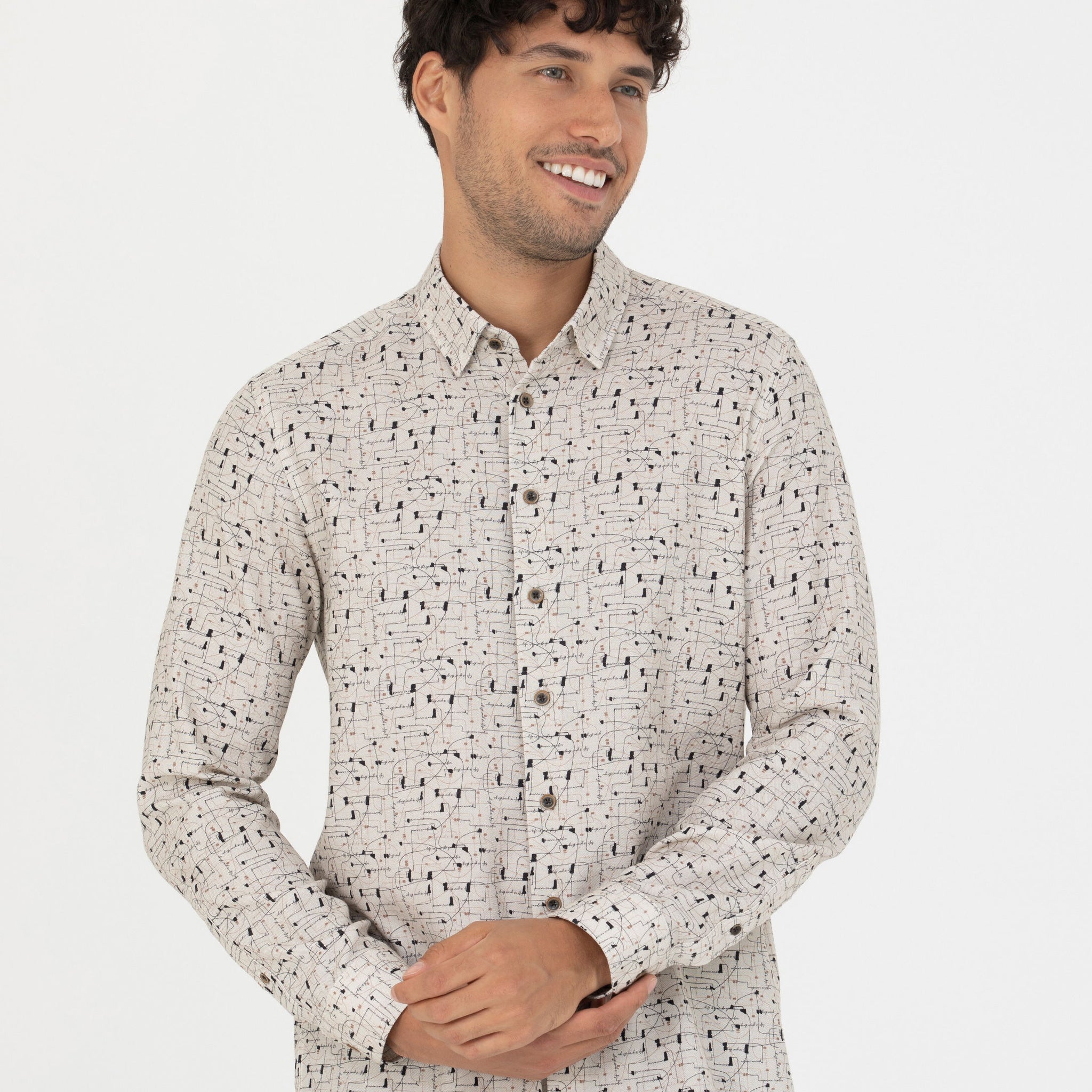 Beige Slim Fit Long Sleeve Shirt
