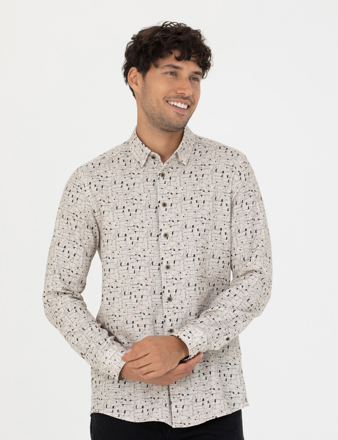 Beige Slim Fit Long Sleeve Shirt