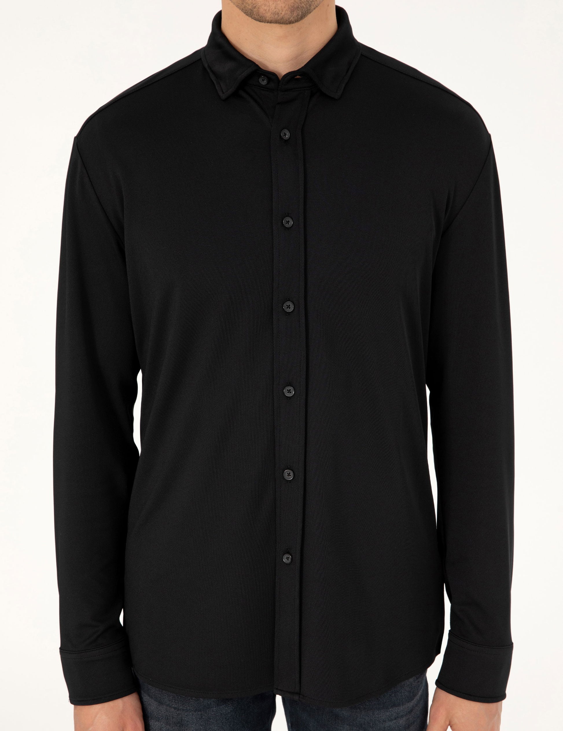 Black Slim Fit Knitted Shirt