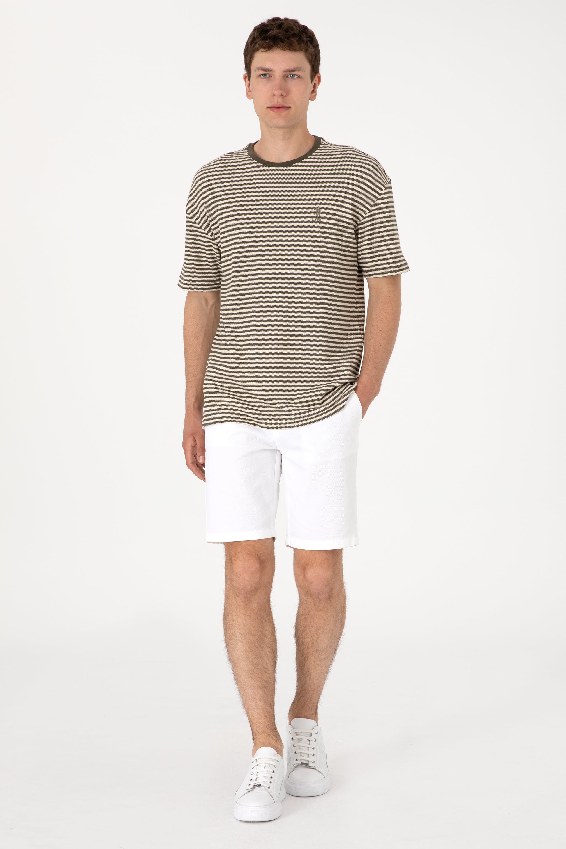 Men's Comfort Fit Crew Neck Mink Knit Patterned T-Shirt