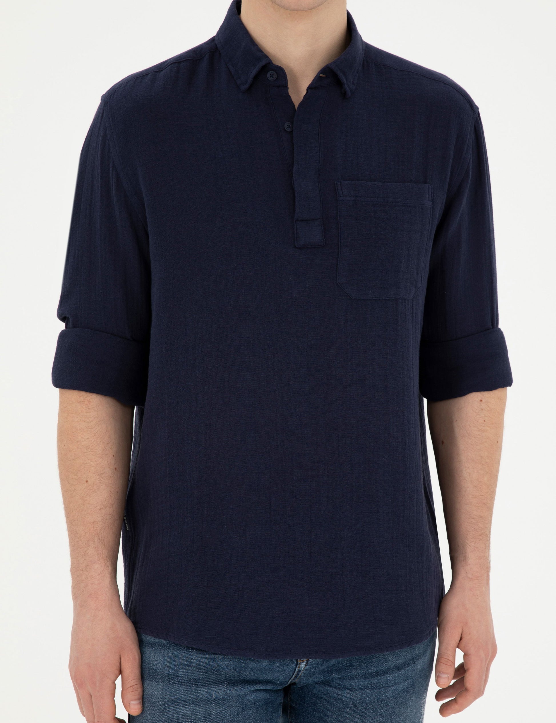 Navy Blue Comfort Fit Long Sleeve Shirt