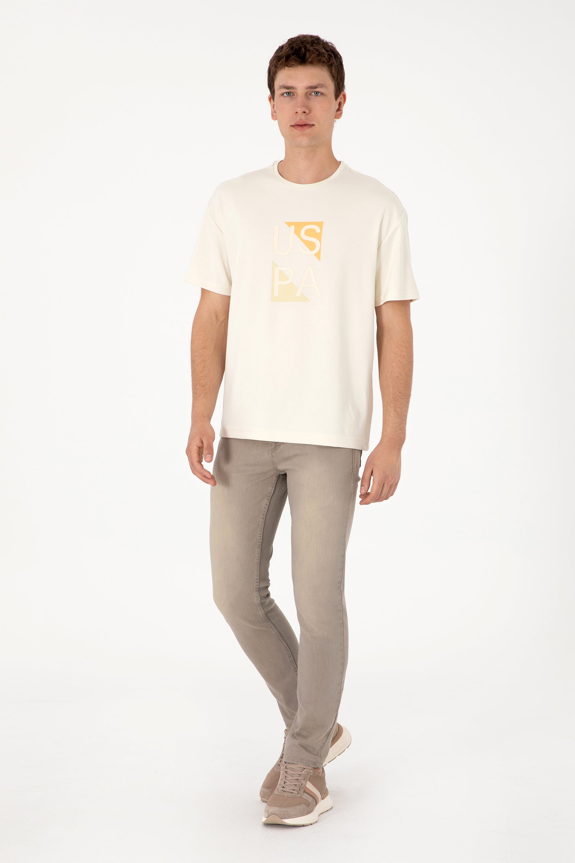 Men's Comfort Fit Cream Crew Neck T-Shirt