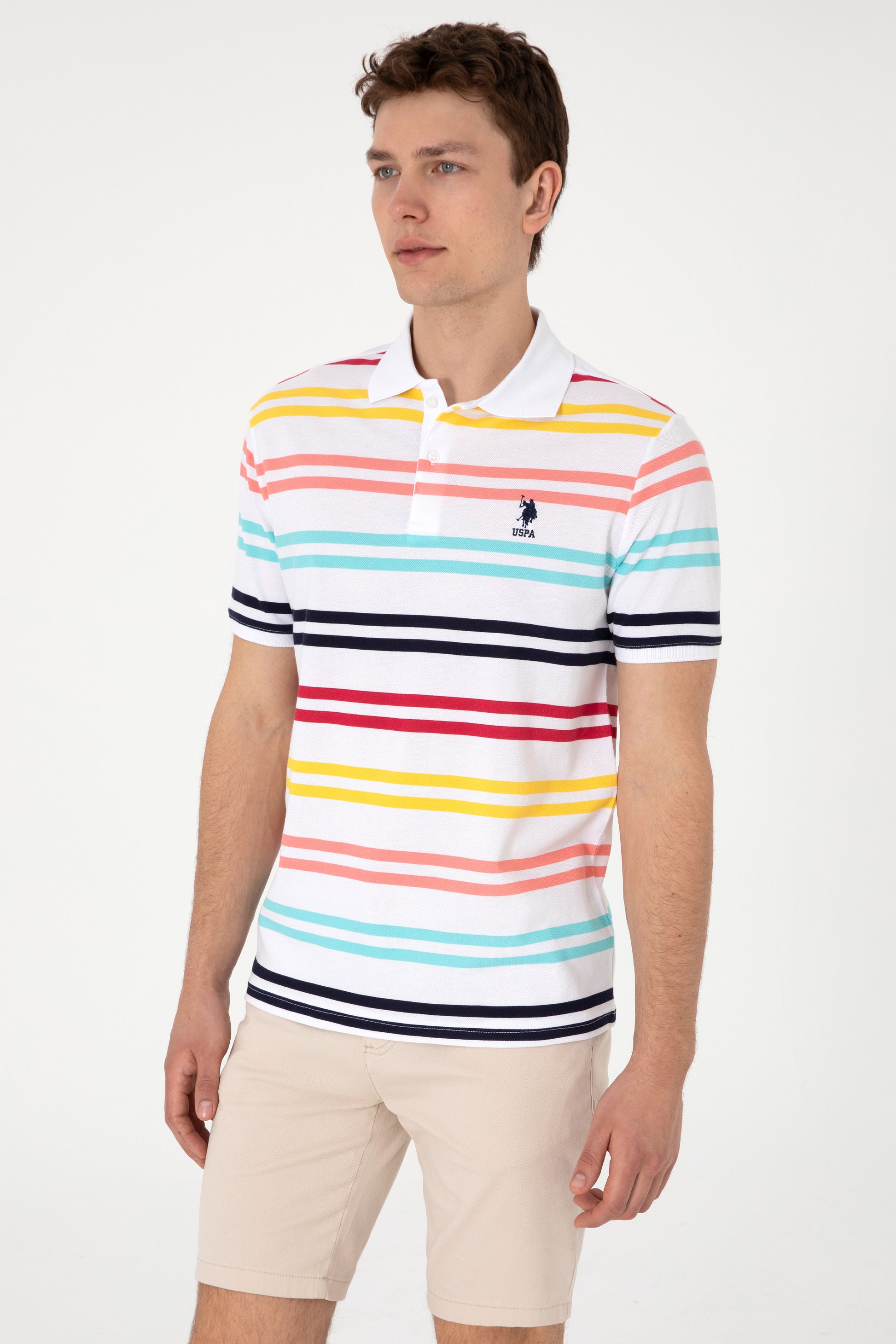 Men's Regular Fit Polo Neck White T-Shirt
